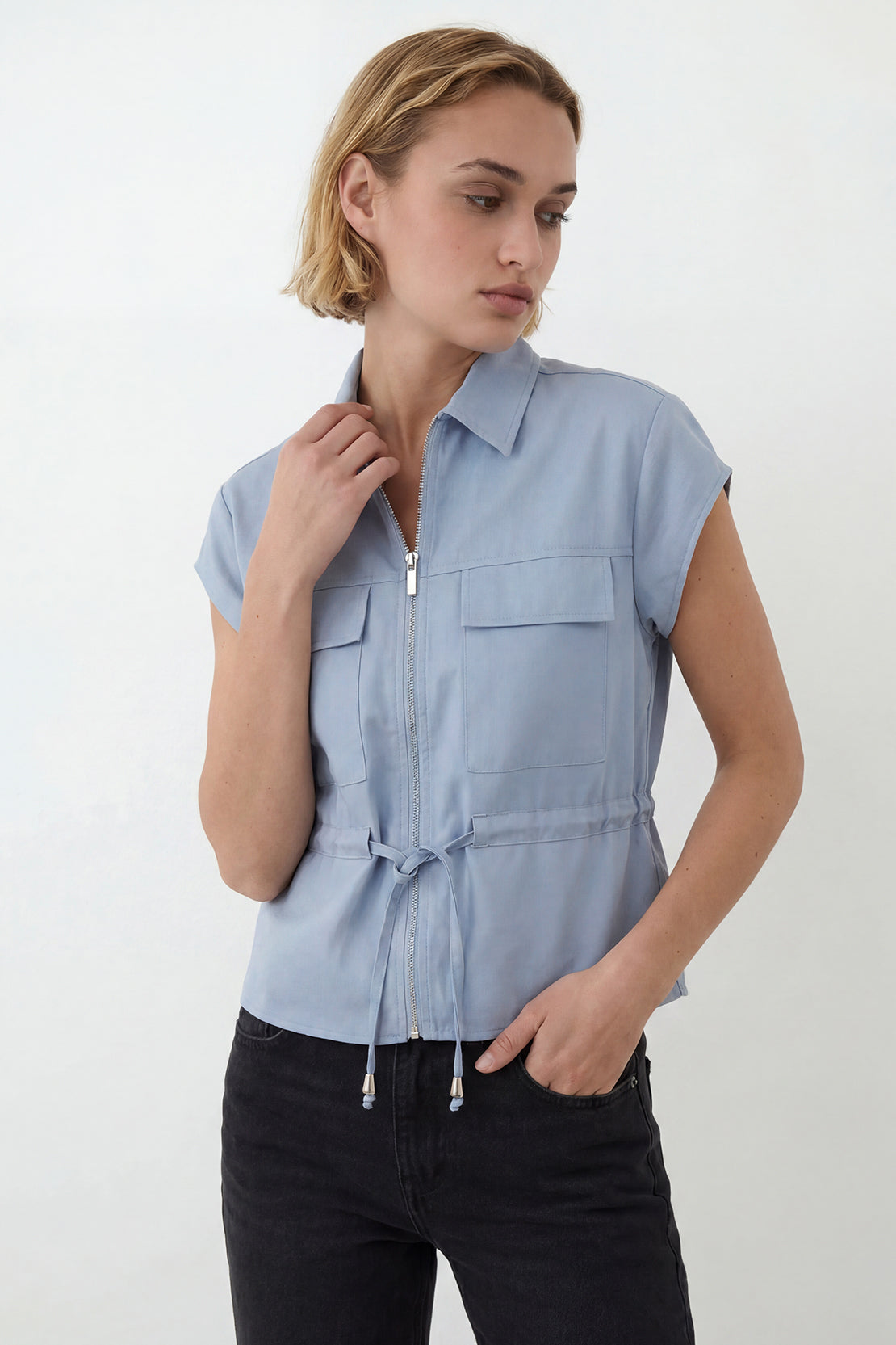 KOKO Air Weave Zip-Up Top – Light blue