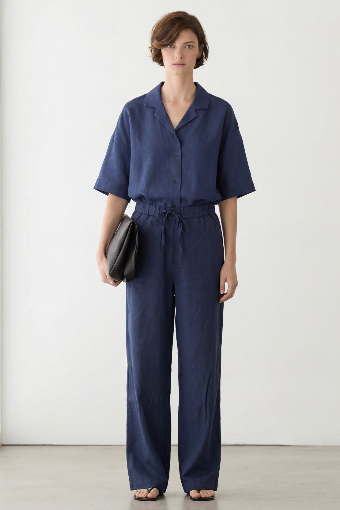 KOKO Looma Linen Wide-Leg Pants – Navy Blue