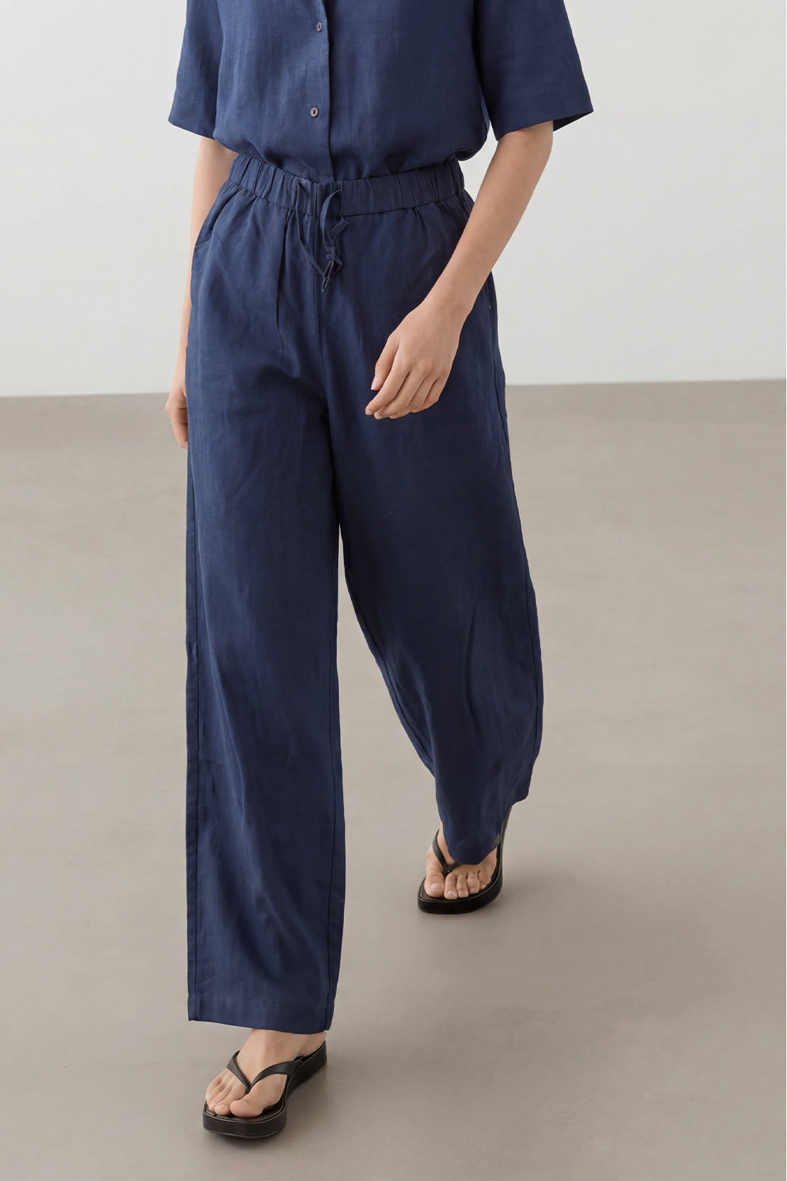KOKO Looma Linen Relaxed Shirt & Wide-Leg Pants – Navy