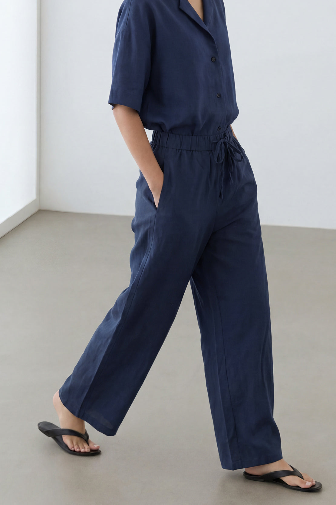 KOKO Looma Linen Relaxed Shirt & Wide-Leg Pants – Navy