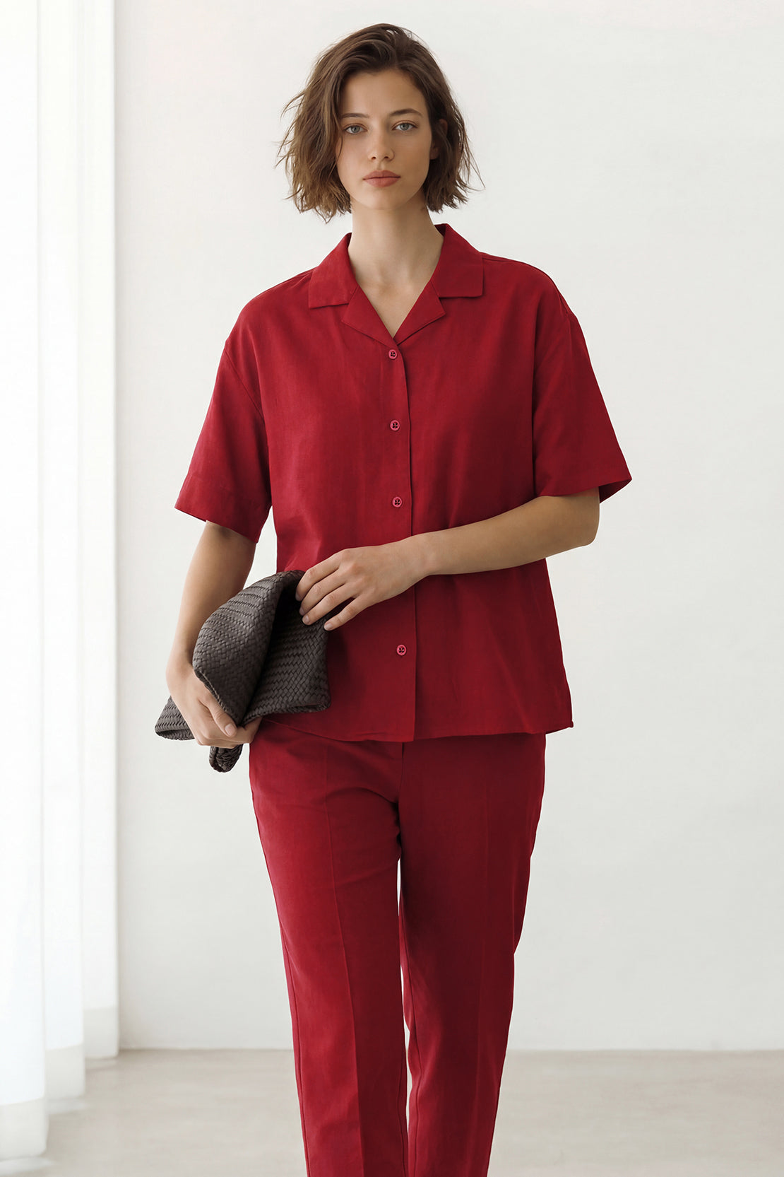 KOKO Looma Linen Relaxed Shirt &  Wide-Leg Pants – Red