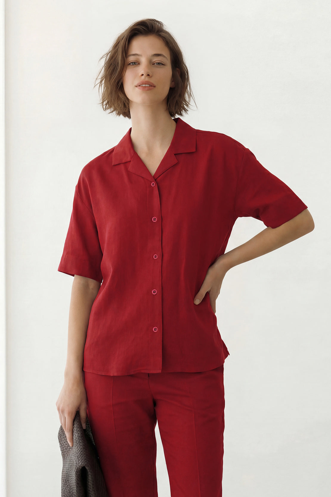 KOKO Looma Linen Relaxed Shirt &  Wide-Leg Pants – Red