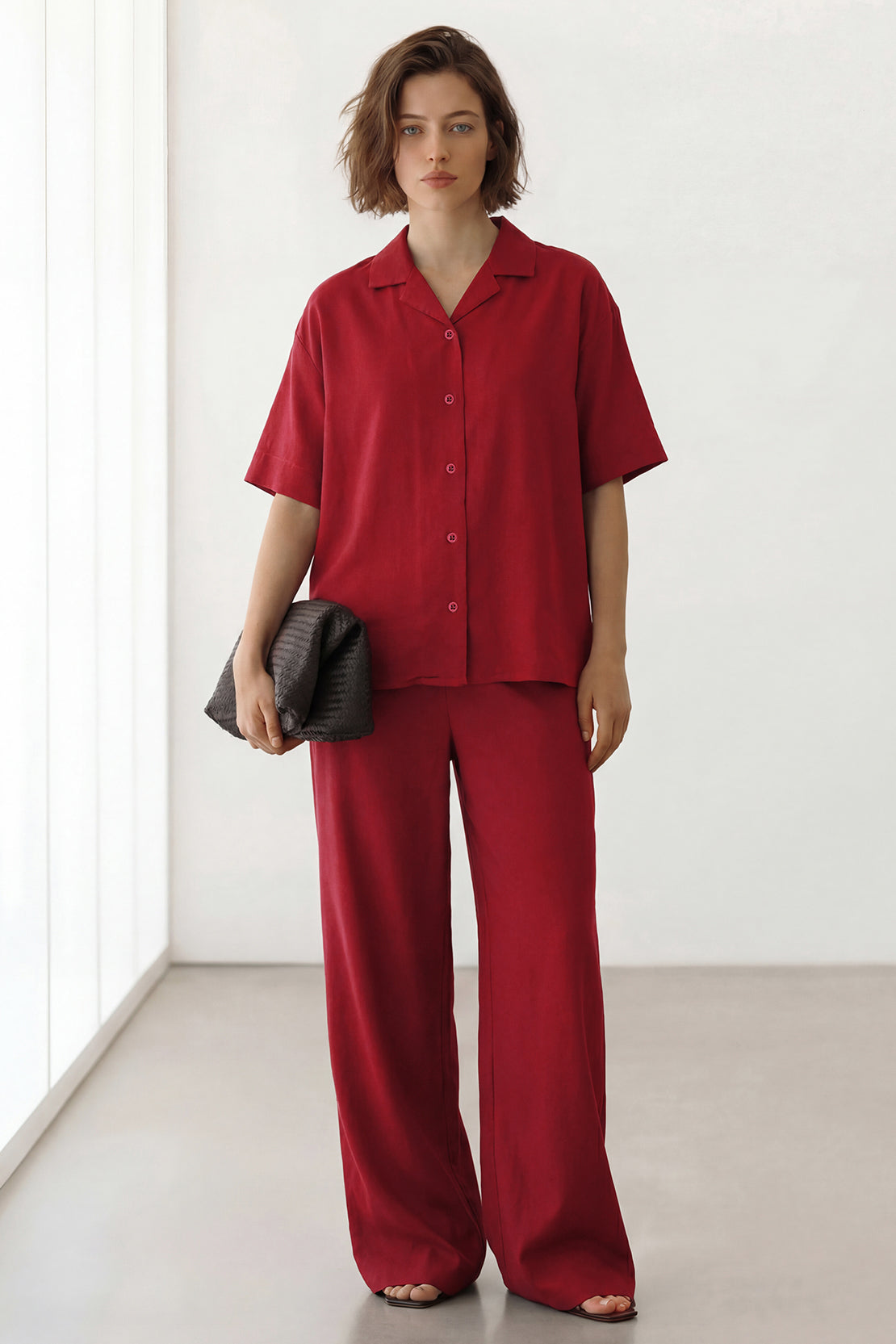 KOKO Looma Linen Relaxed Shirt &  Wide-Leg Pants – Red