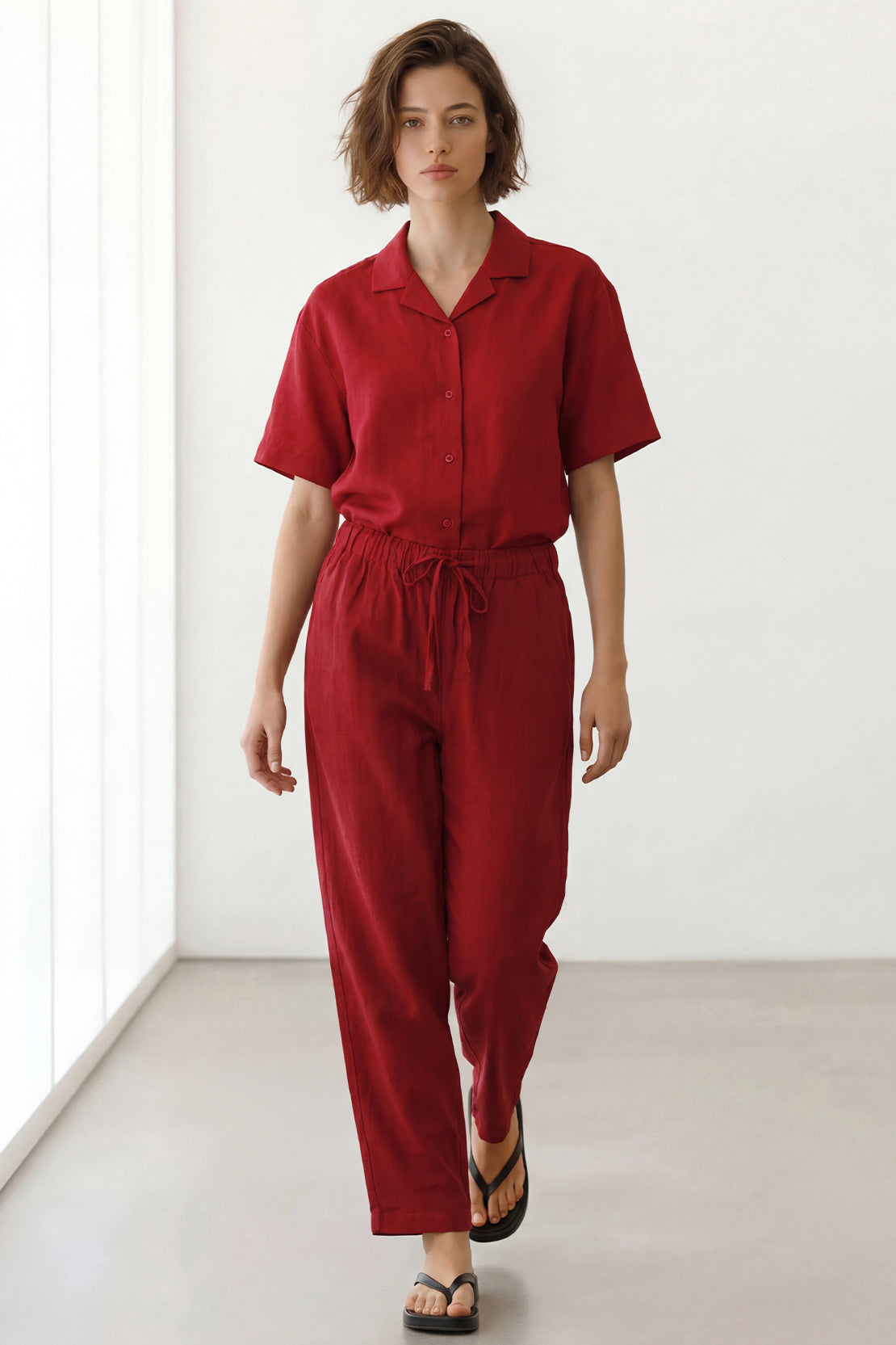 KOKO Looma Linen Wide-Leg Pants – Red