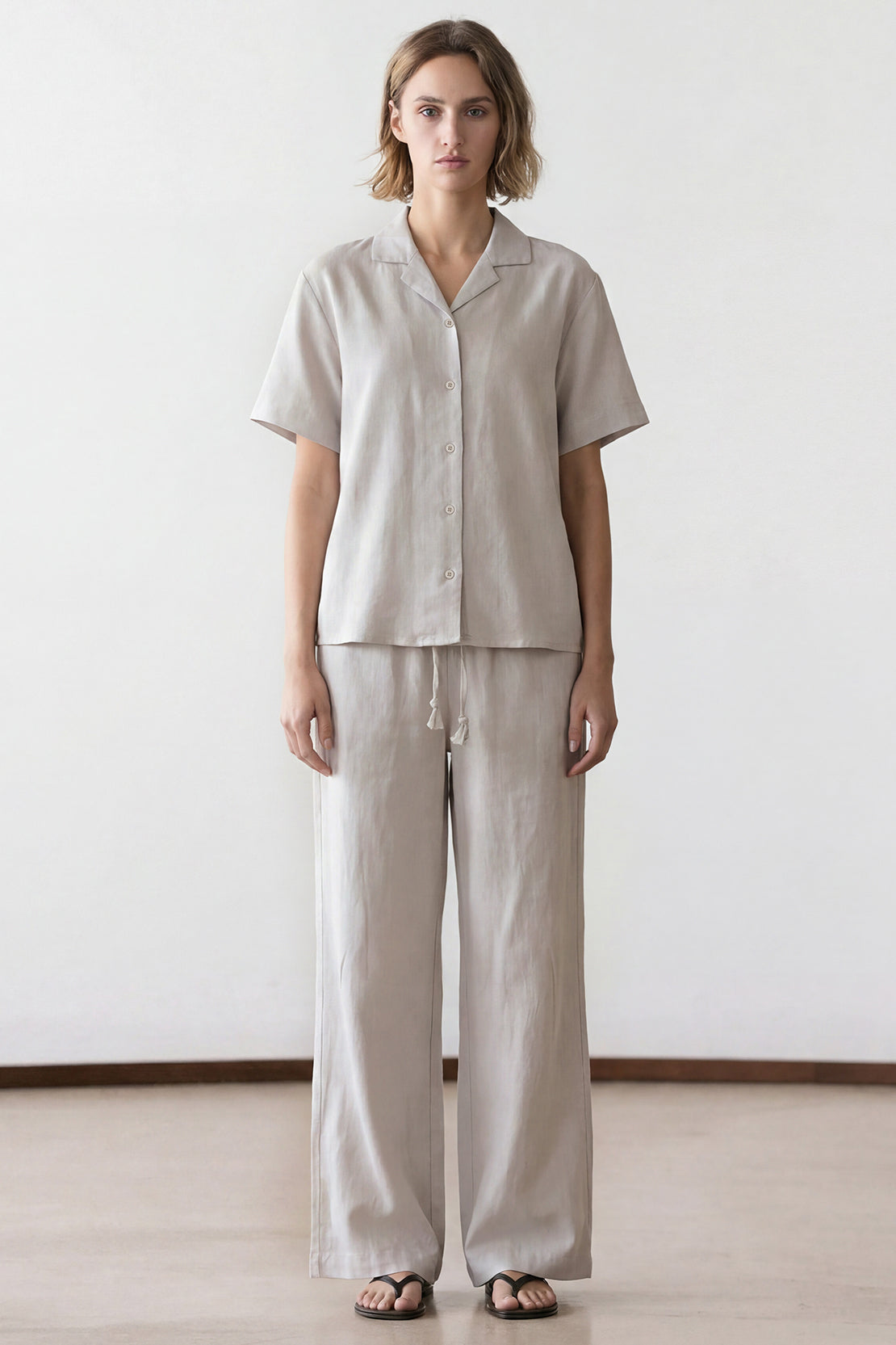 KOKO Looma Linen Relaxed Shirt & Wide-Leg Pants – Grey