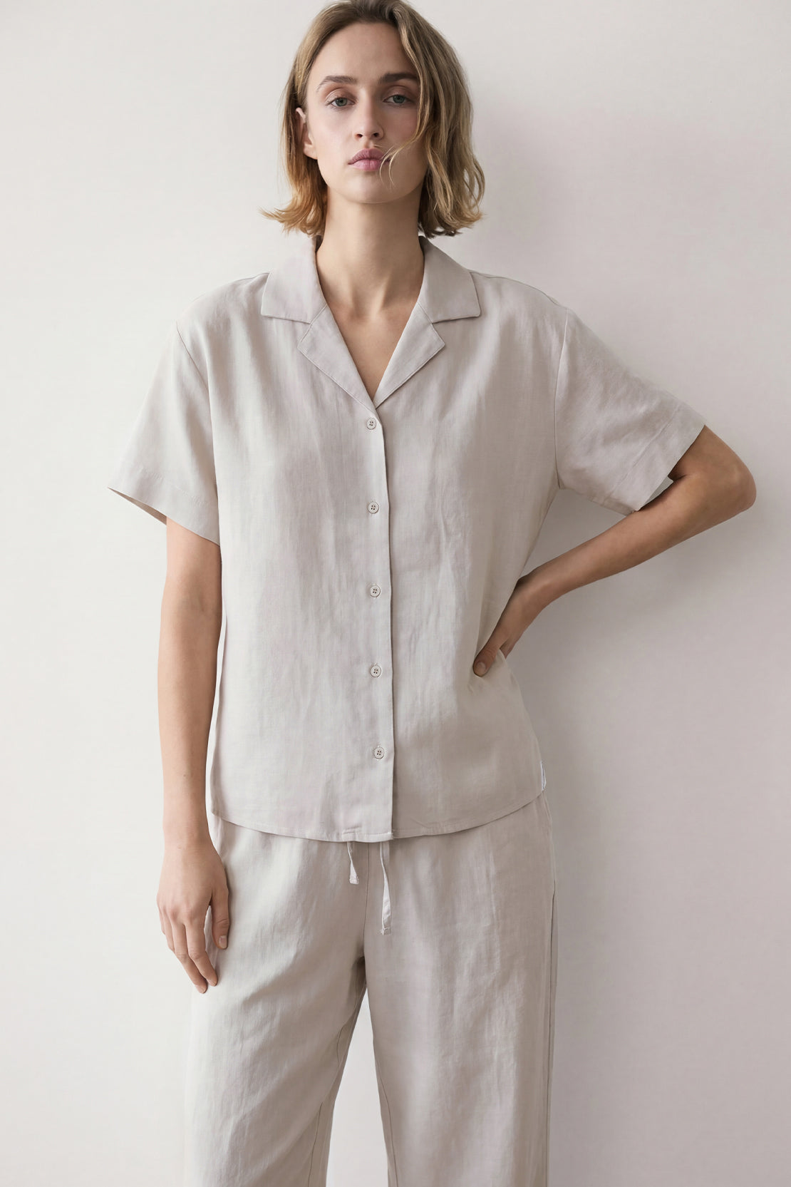KOKO Looma Linen Relaxed Shirt & Wide-Leg Pants – Grey