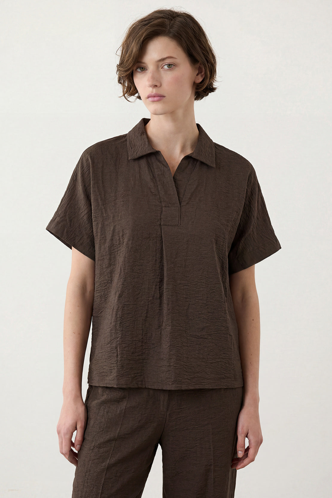 KOKO Cloud Muslin V-Neck Shirt & Relaxed Pants – Brown