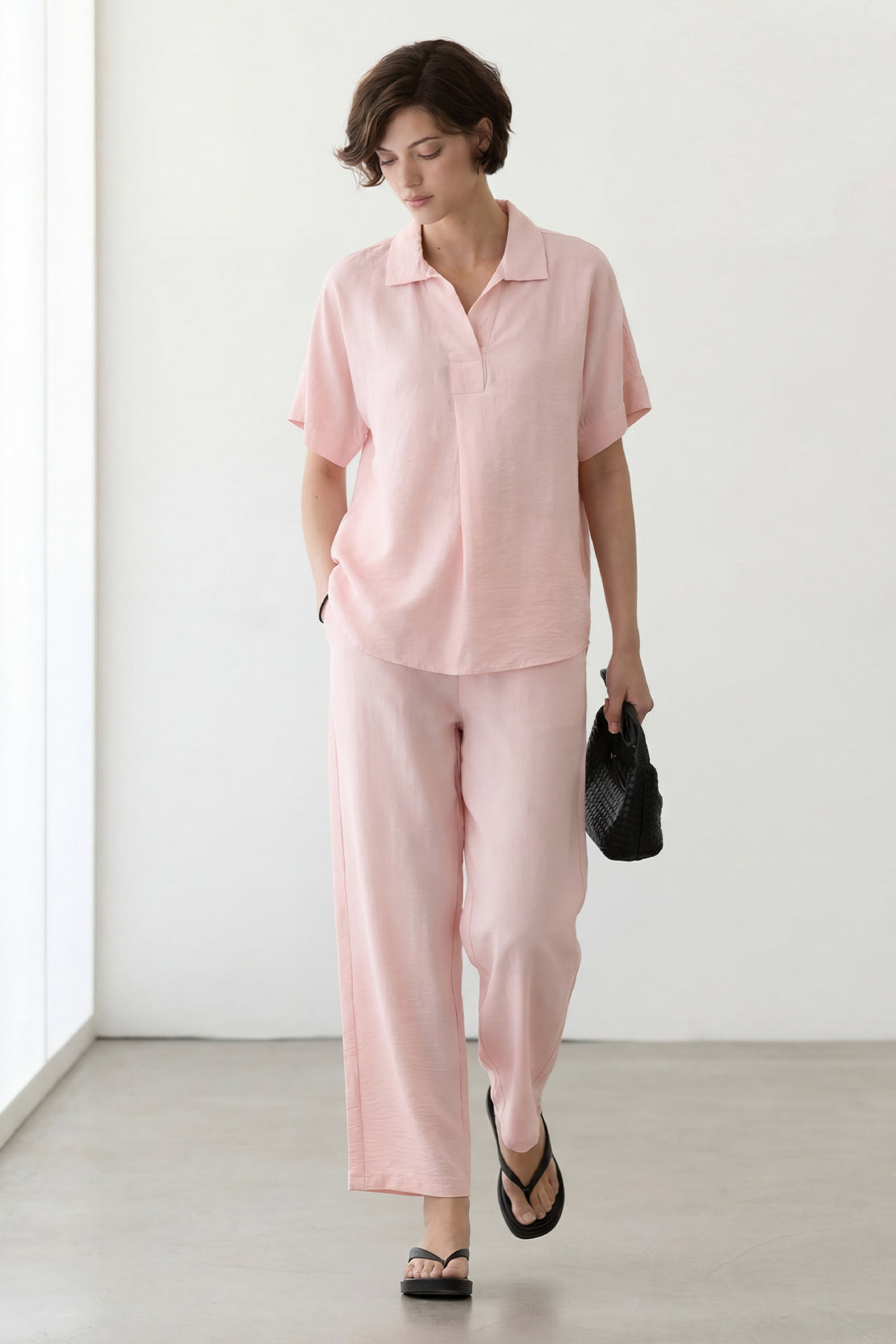 KOKO Cloud Muslin V-Neck Top & Relaxed Pants – Pink