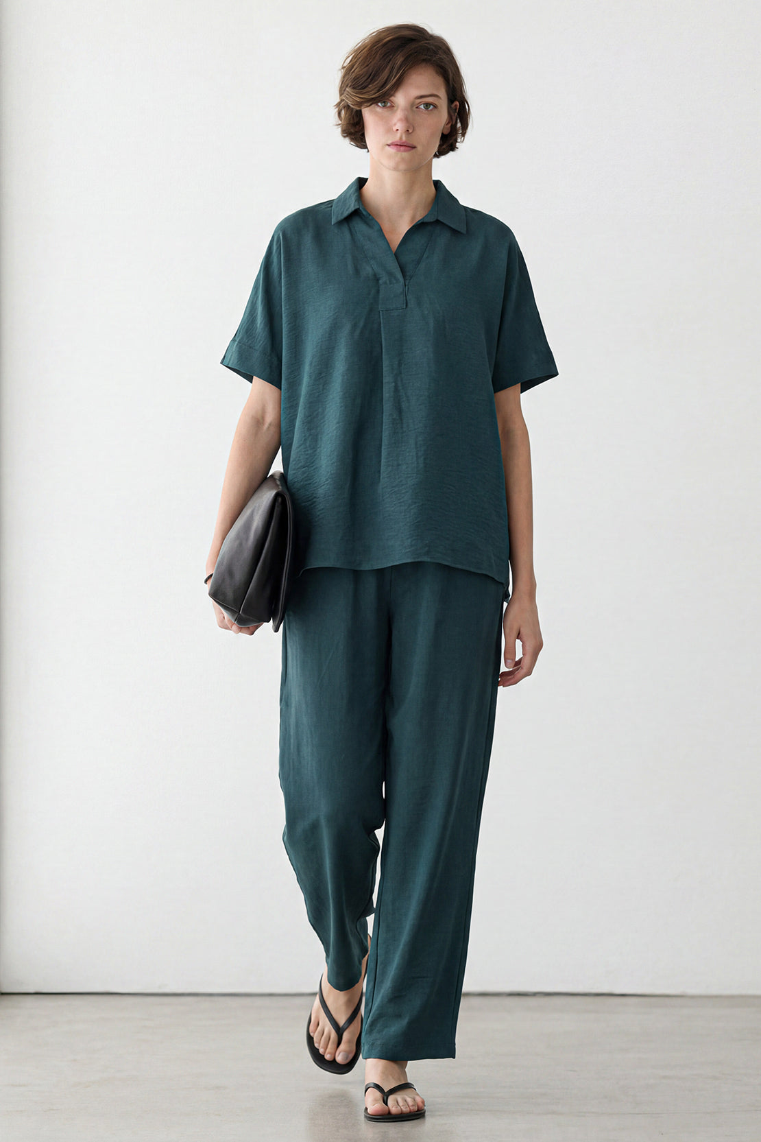 KOKO Cloud Muslin V-Neck Shirt & Relaxed Pants – Green