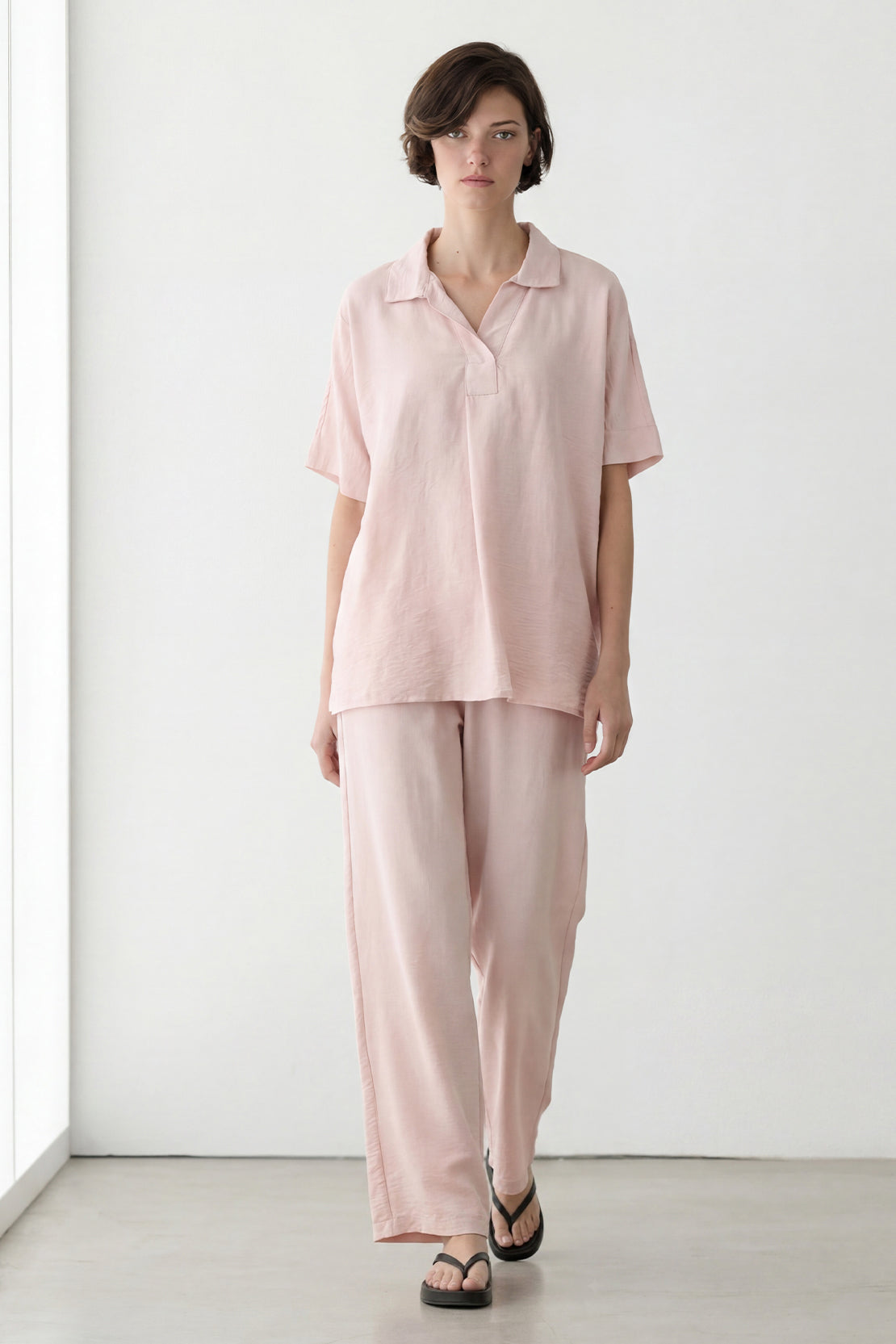 KOKO Cloud Muslin V-Neck Top & Relaxed Pants – light pink