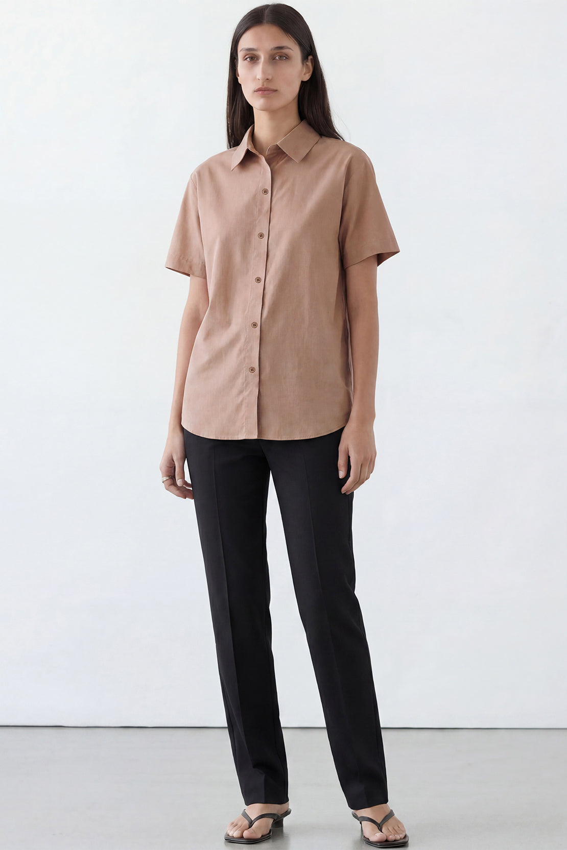 KOKO Air Woven Button-Down T-Shirt – Peach Beige