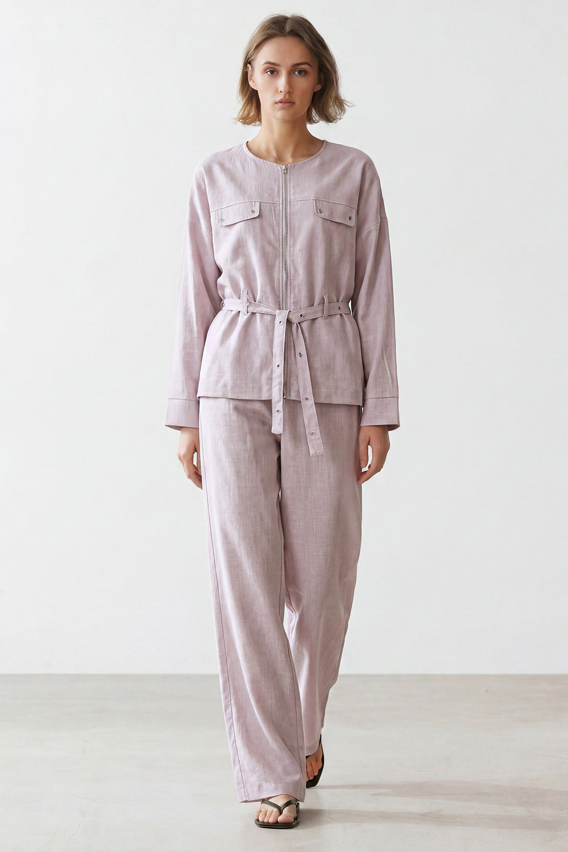 KOKO Structured Linen Zip-Up Top & Bottom – Lavender