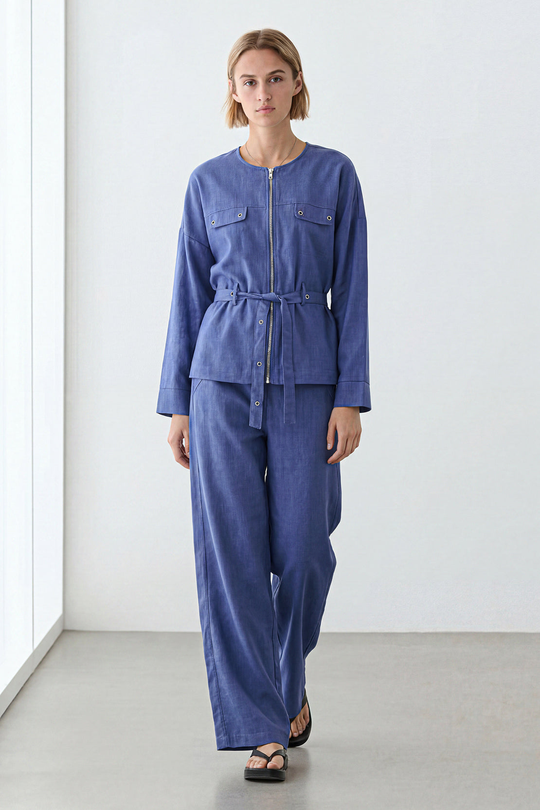 KOKO Structured Linen Zip-Up Top & Bottom – Royal Blue