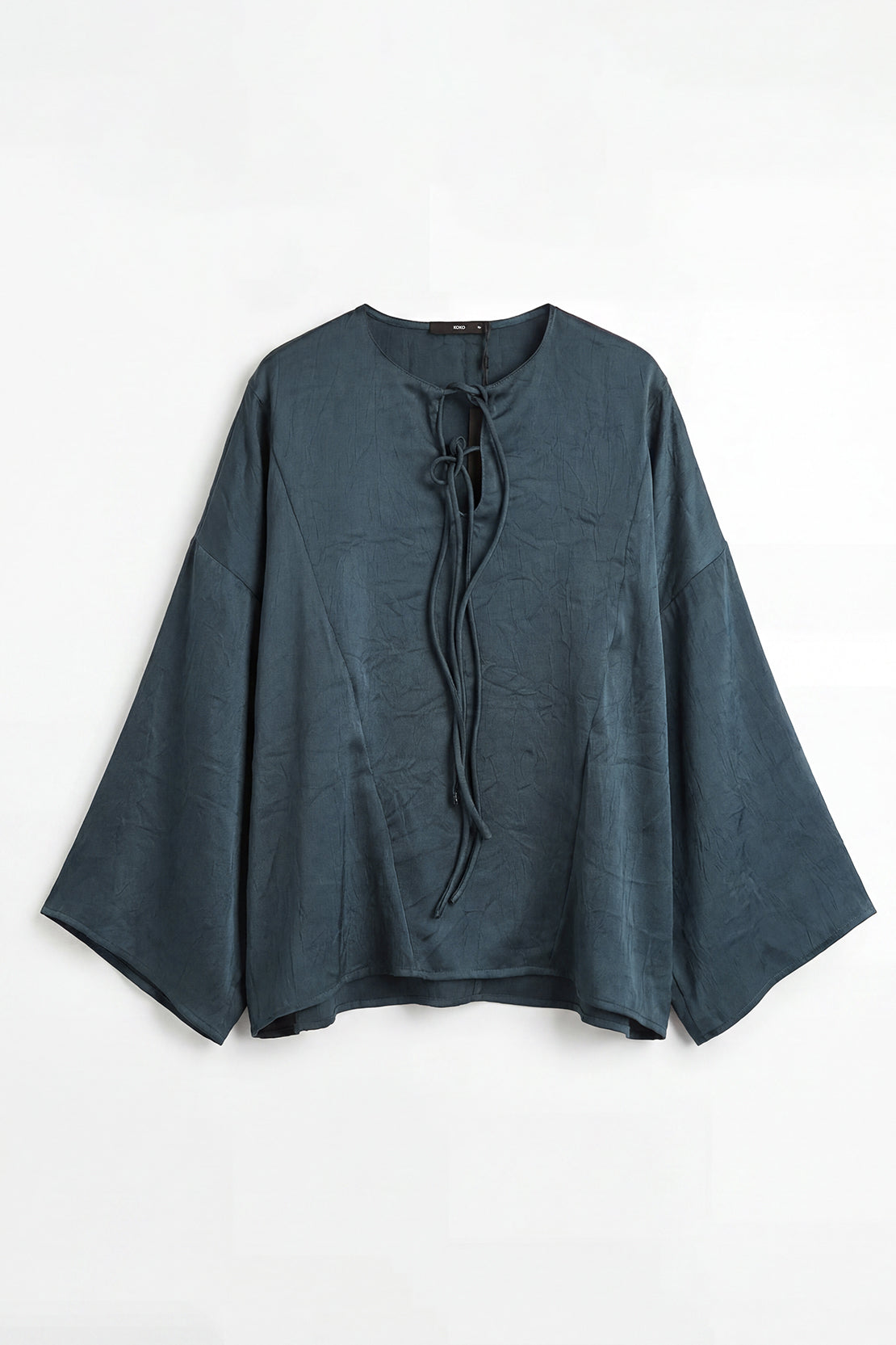 KOKO Structured Silk Tie-Front Top – Blue
