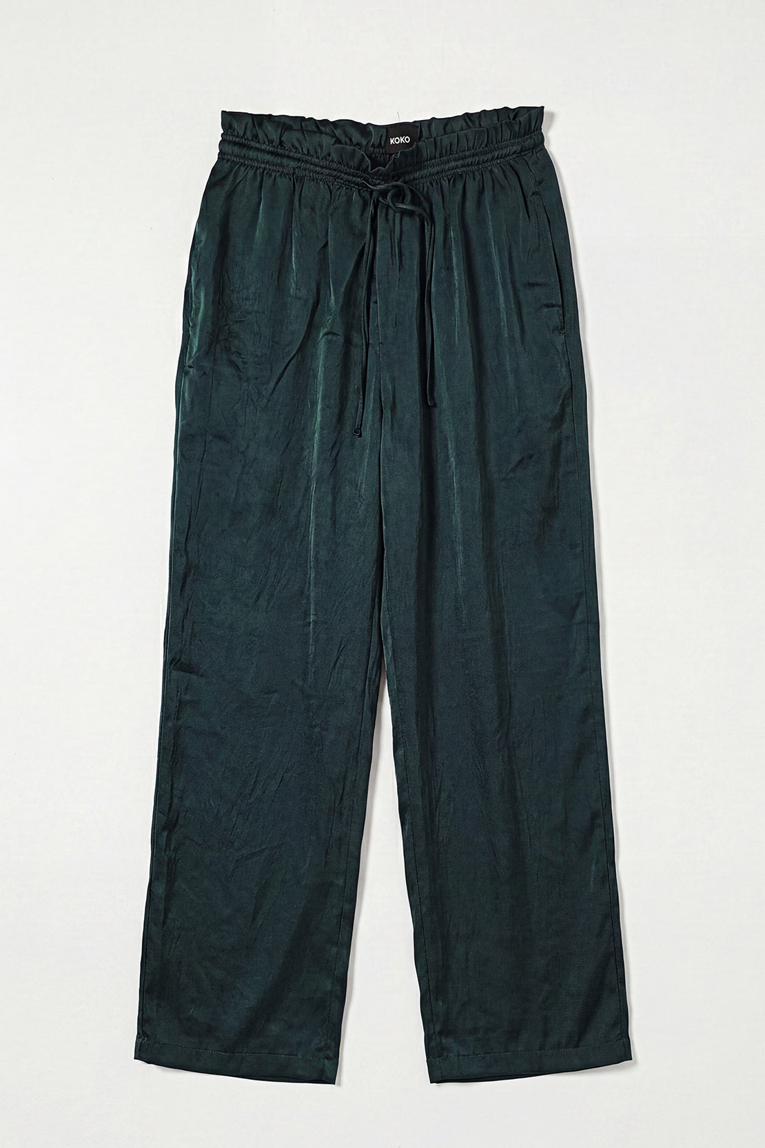 KOKO Structured Silk Wide-Leg Pants – Dark green