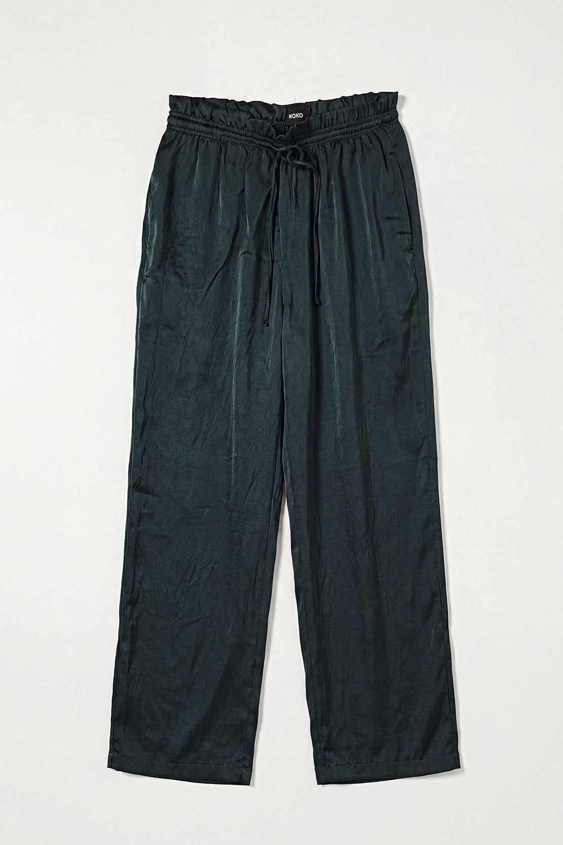 KOKO Structured Silk Wide-Leg Pants – Dark green
