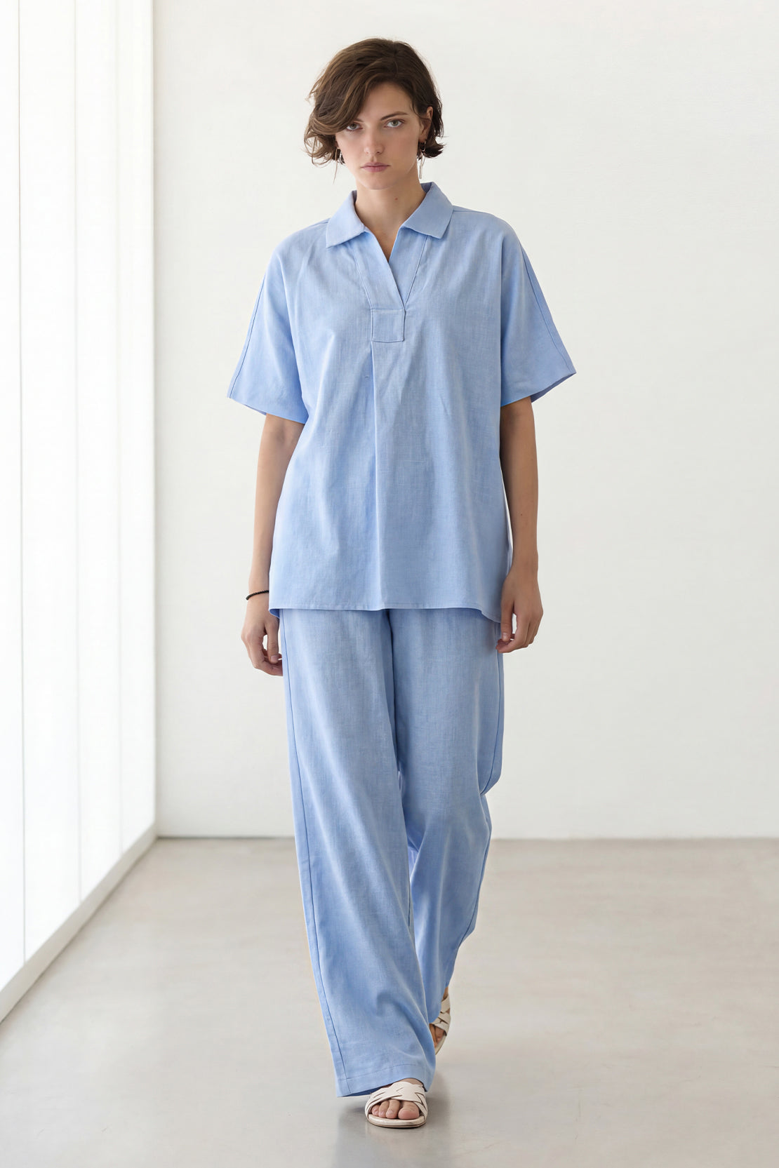 KOKO Linen Blend Co-ord Top – Sky Blue