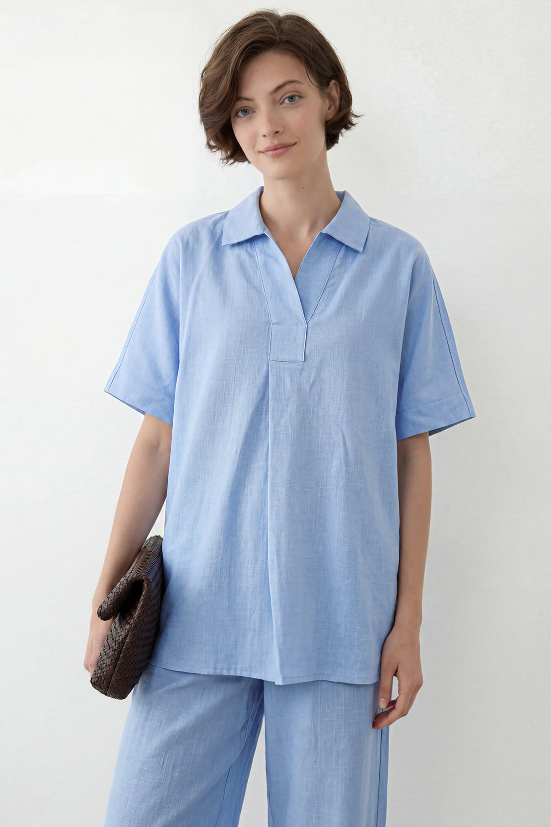 KOKO Linen Blend Co-ord Top & Co-ord Bottom – Light Blue