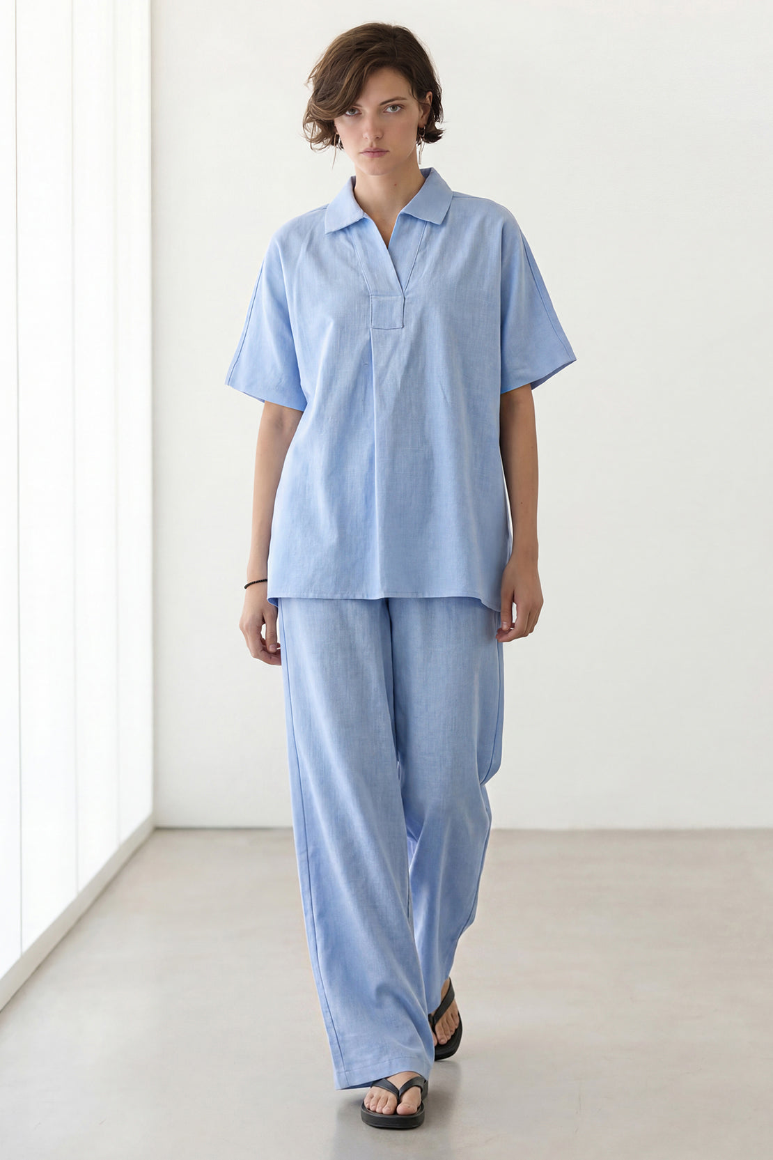KOKO Linen Blend Co-ord Top & Co-ord Bottom – Light Blue