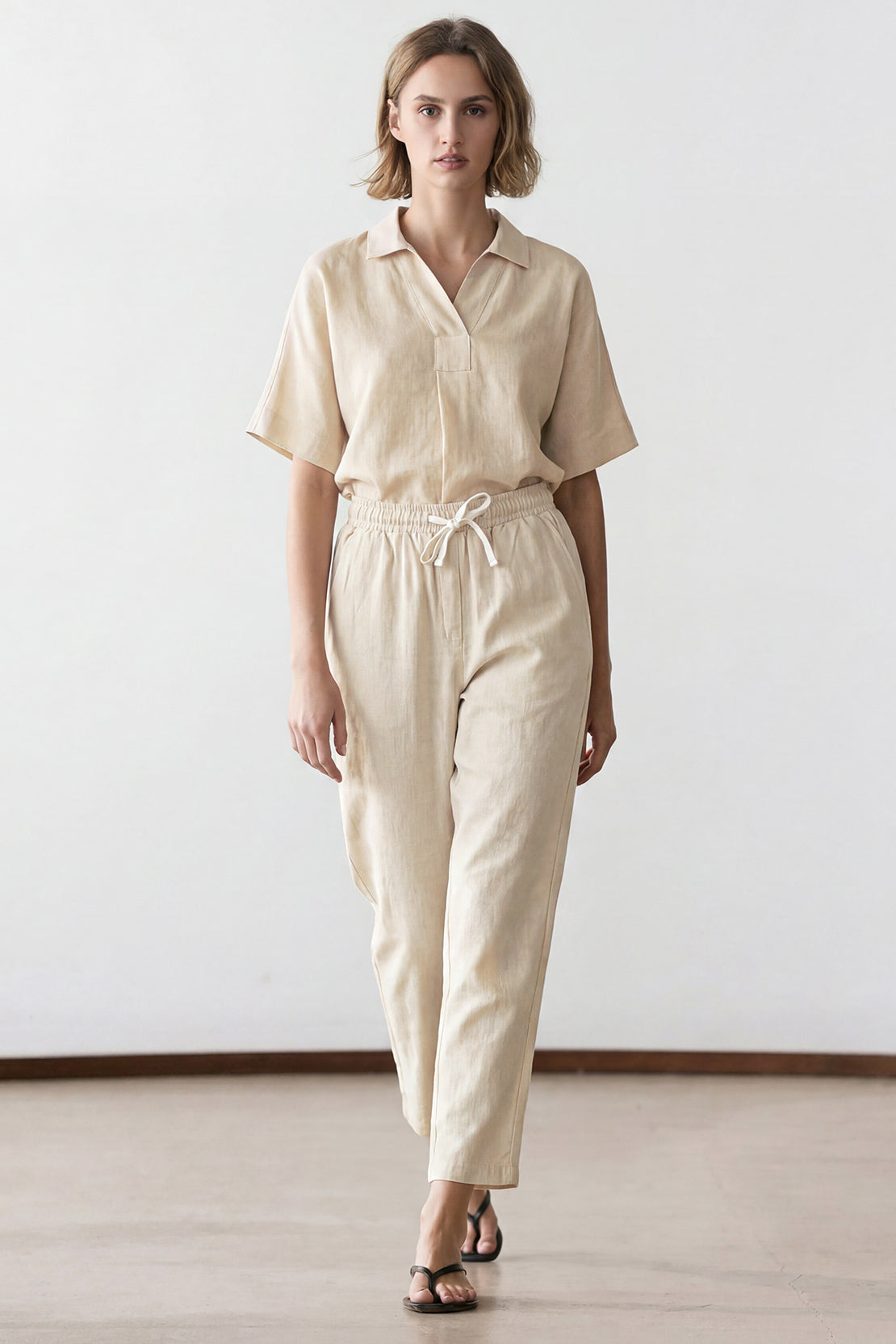 KOKO Linen Blend Wide-Leg Bottom – Apricot