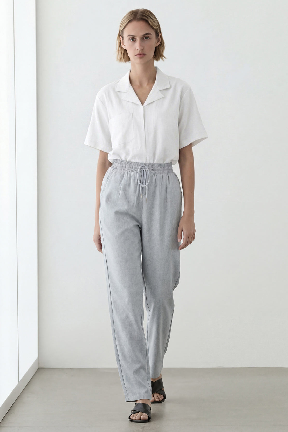 KOKO Cloud Linen Relaxed Drawstring Trouser – Light Grey