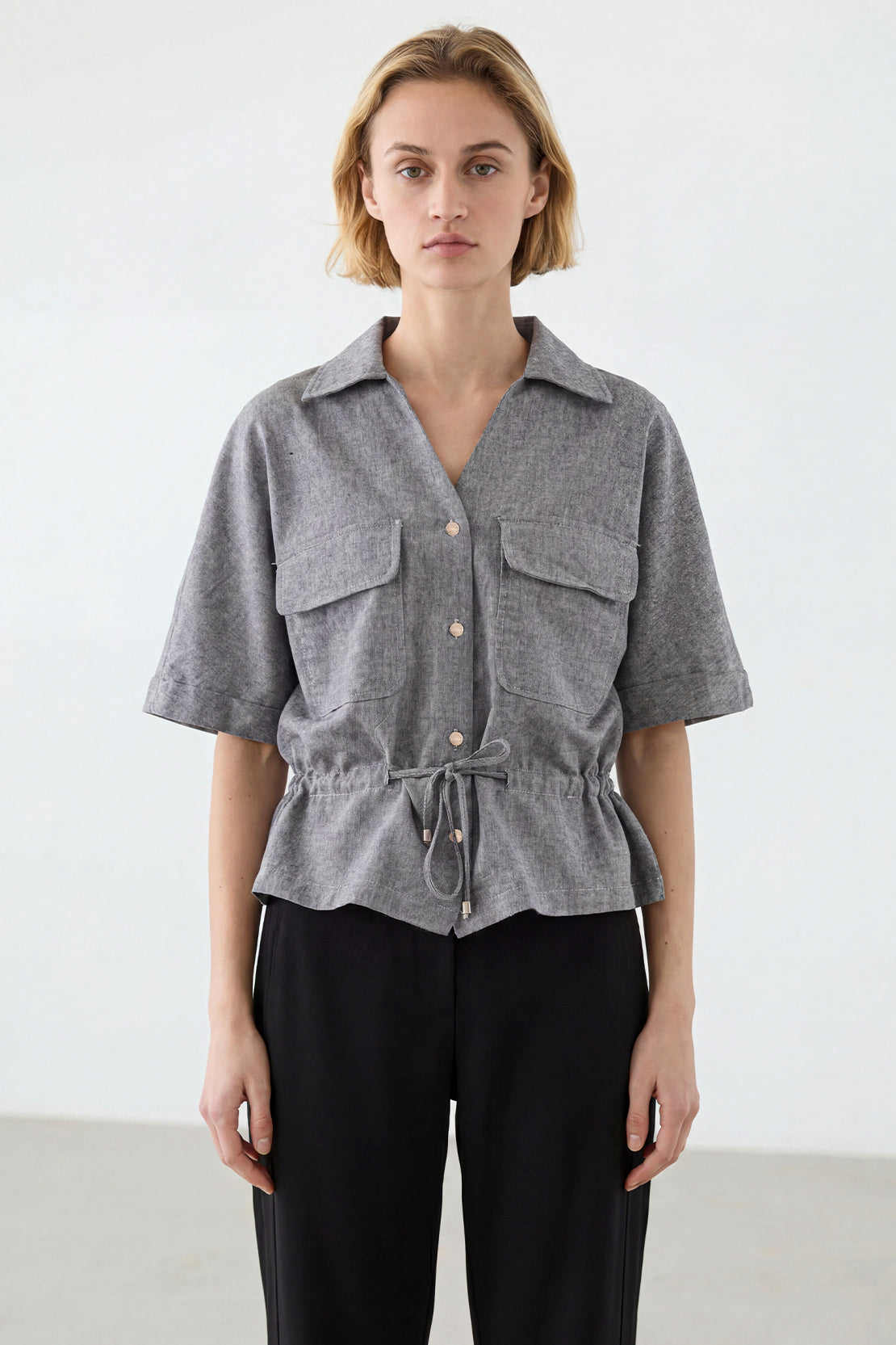 KOKO Mist Linen Button down Top – Grey