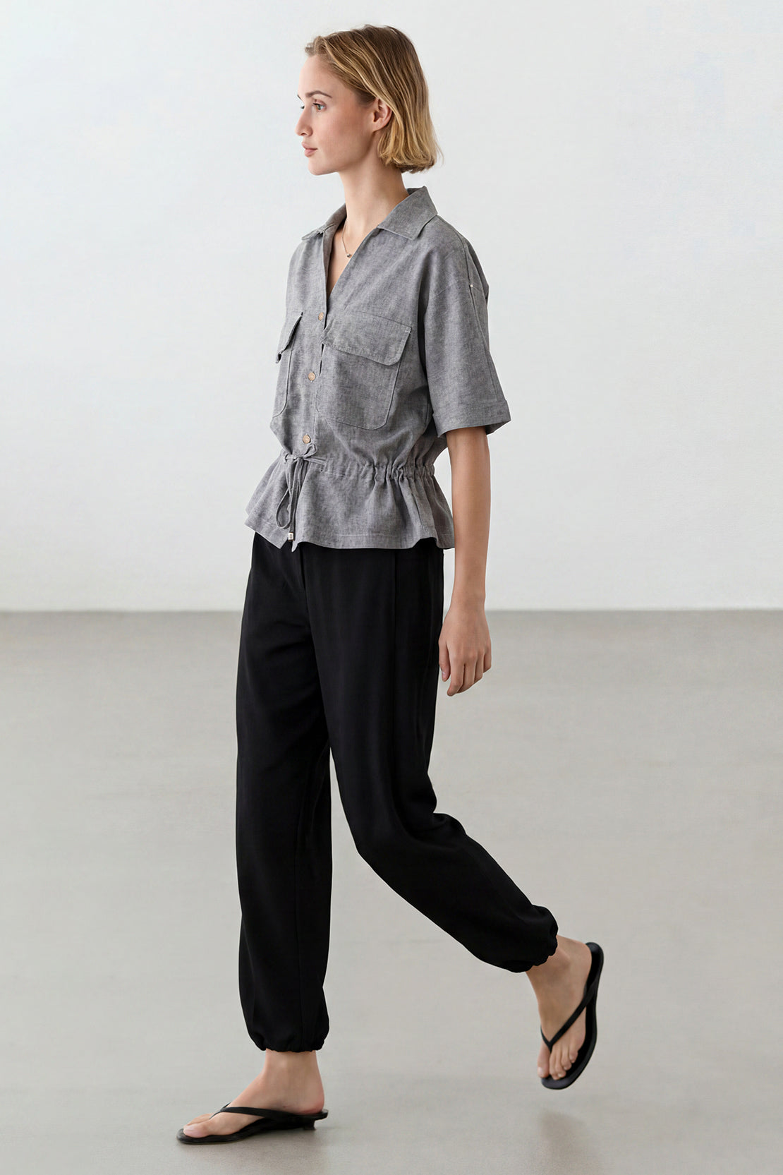 KOKO Mist Linen Button down Top – Grey