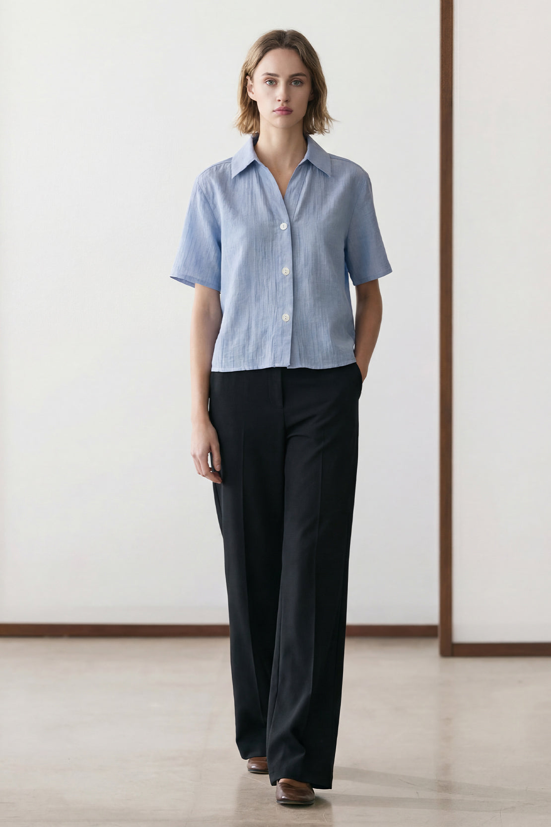 KOKO Aura Soft Button-Down Top – Light Blue