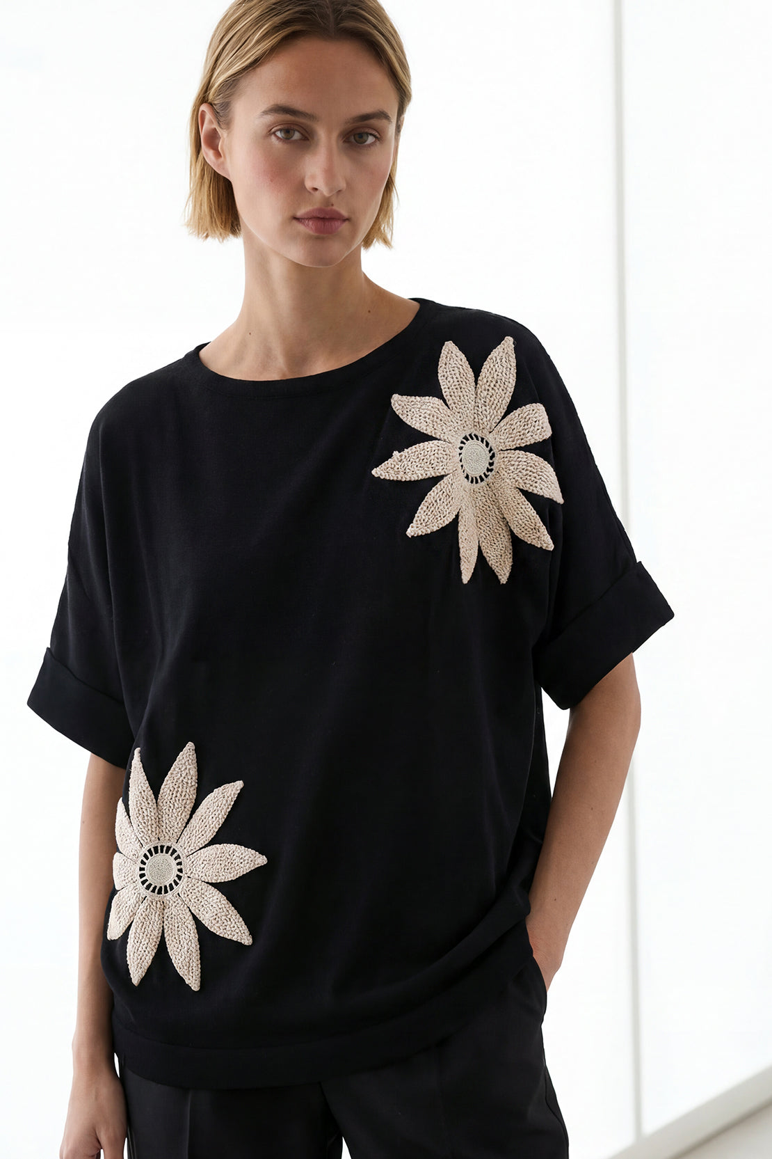KOKO Ultra Mesh Relaxed Crew Neck Top – Black