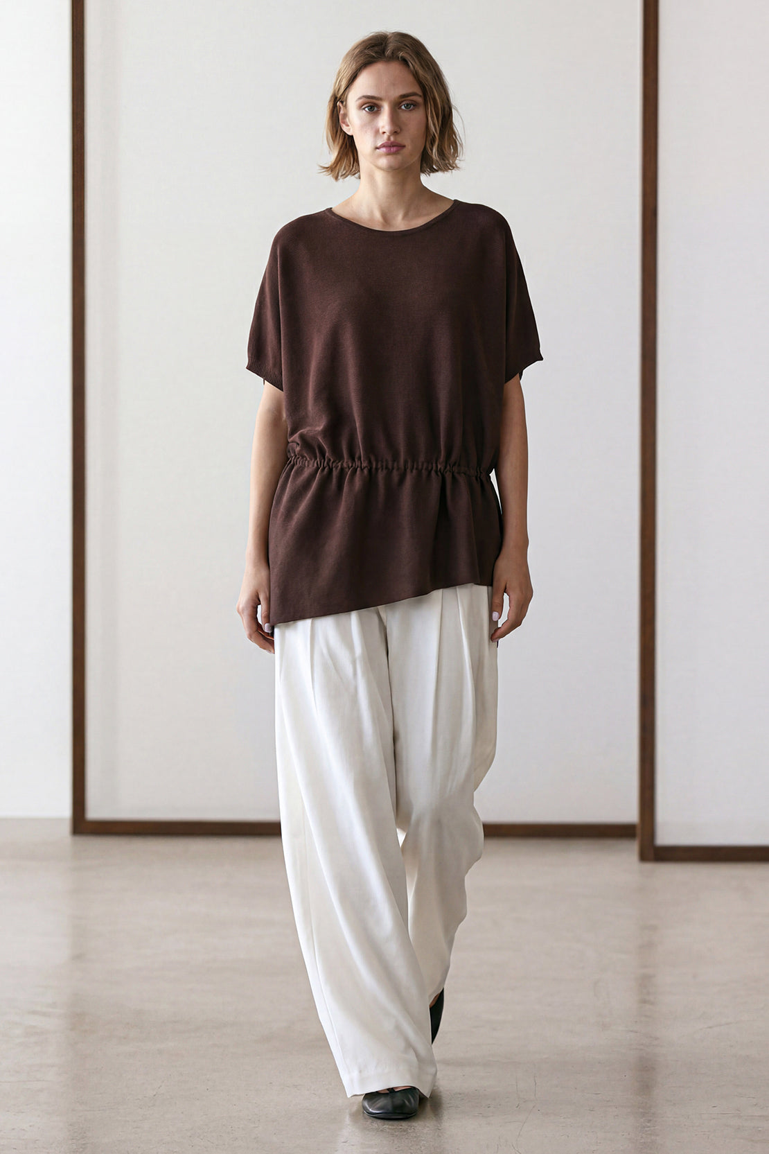 KOKO Ultra Mesh Relaxed Drawstring Top – Brown