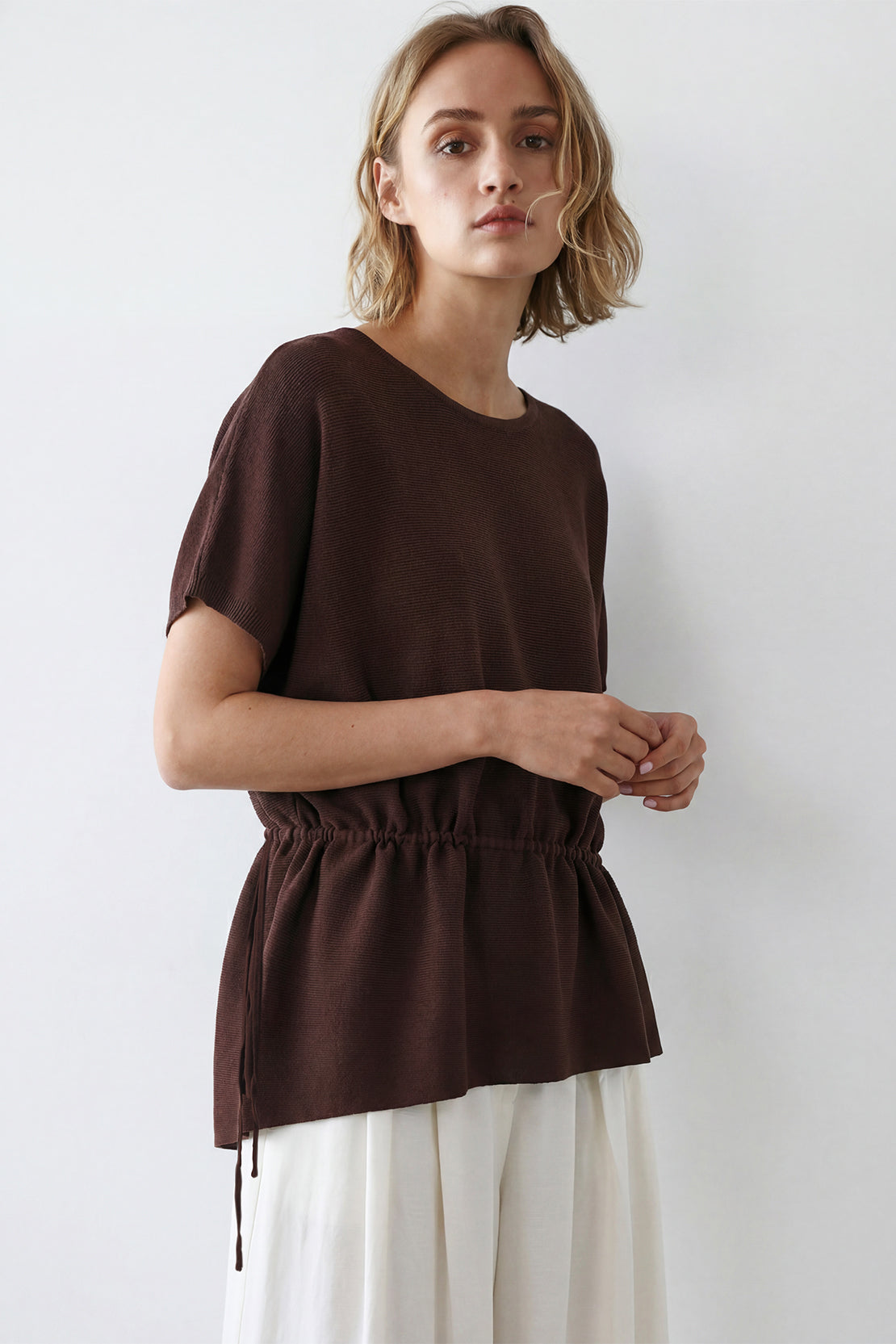 KOKO Ultra Mesh Relaxed Drawstring Top – Brown