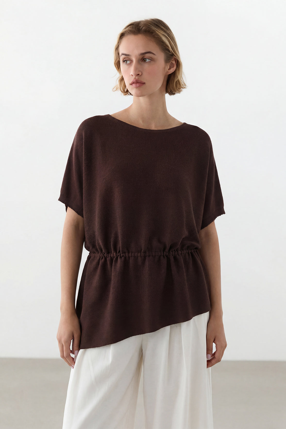 KOKO Ultra Mesh Relaxed Drawstring Top – Brown