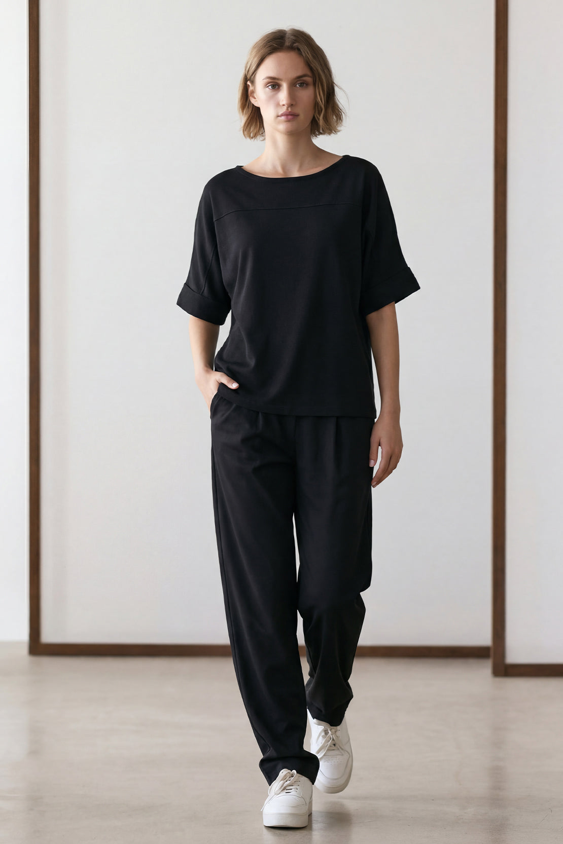 KOKO Neo Mesh Relaxed Crew Neck Top – Black