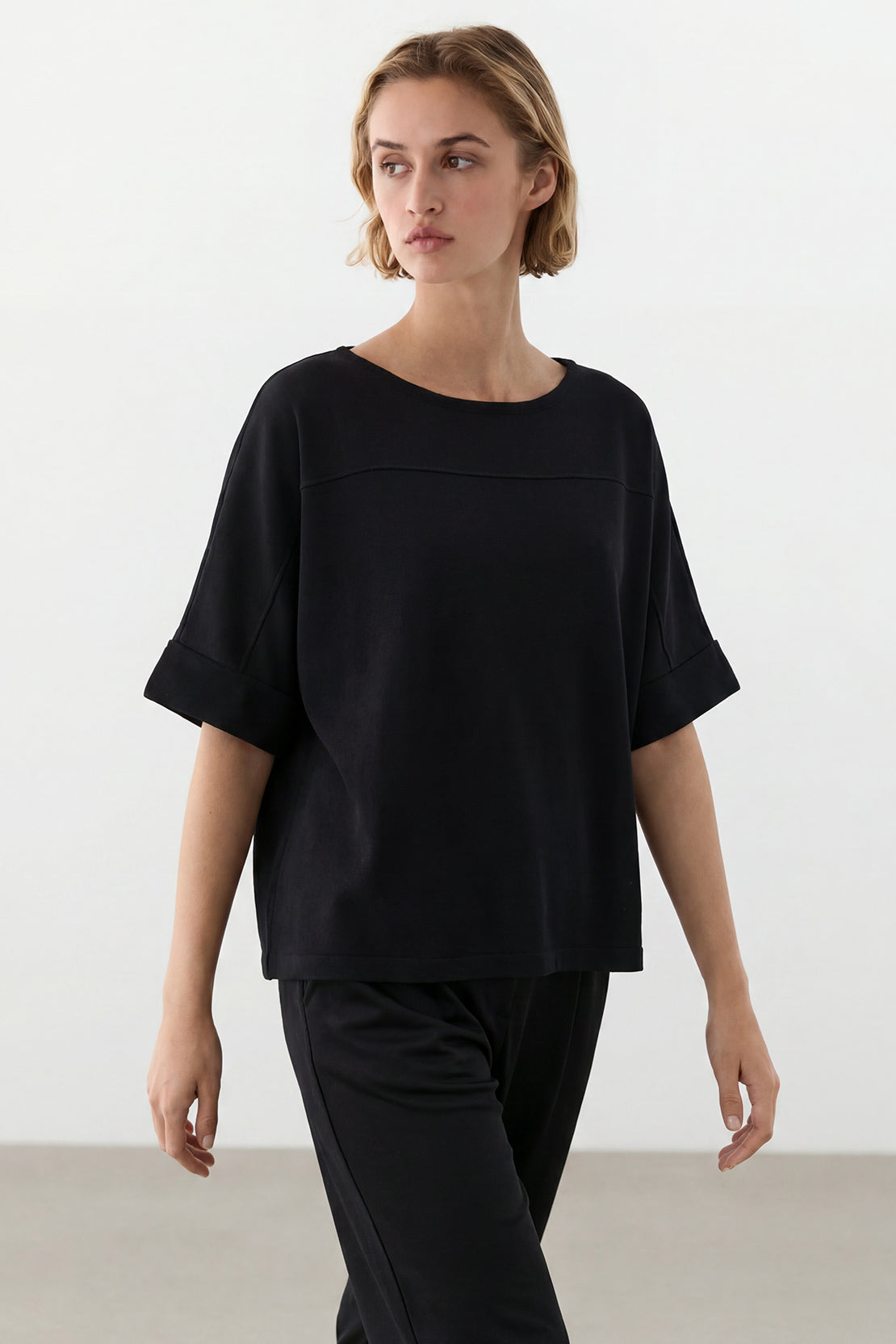KOKO Neo Mesh Relaxed Crew Neck Top – Black
