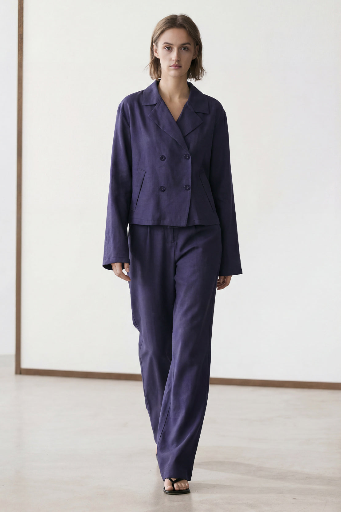 KOKO Linen Structured Top Relaxed Pants – Navy