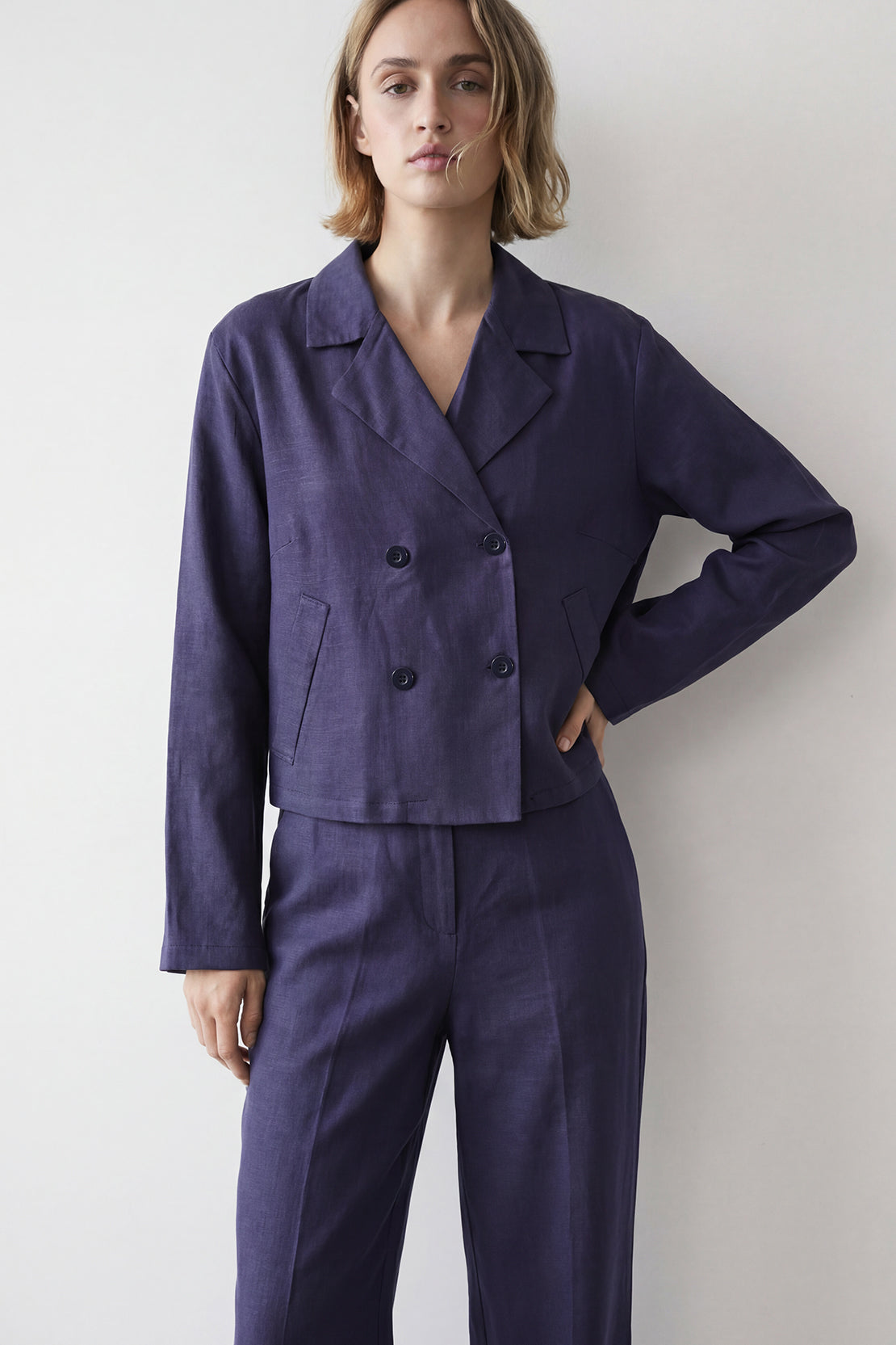 KOKO Linen Structured Top Relaxed Pants – Navy