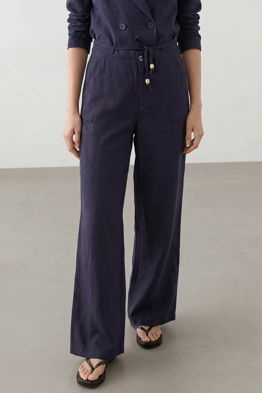 KOKO Linen Structured Top Relaxed Pants – Navy
