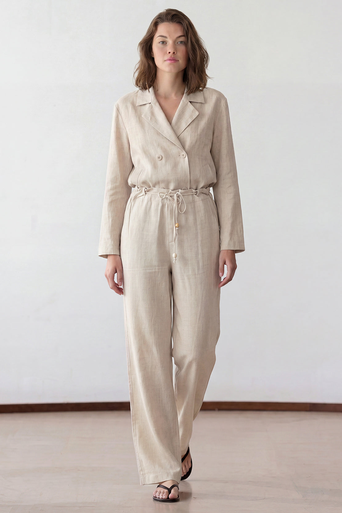 KOKO Linen Structured Top & Straight Leg Pants – Beige
