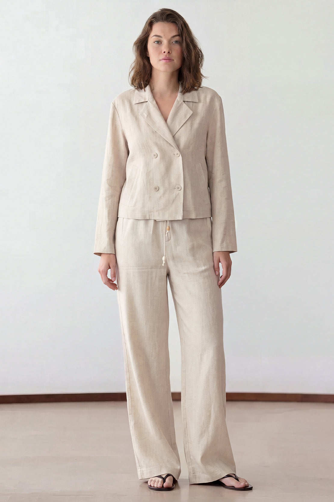 KOKO Linen Structured Top & Straight Leg Pants – Beige