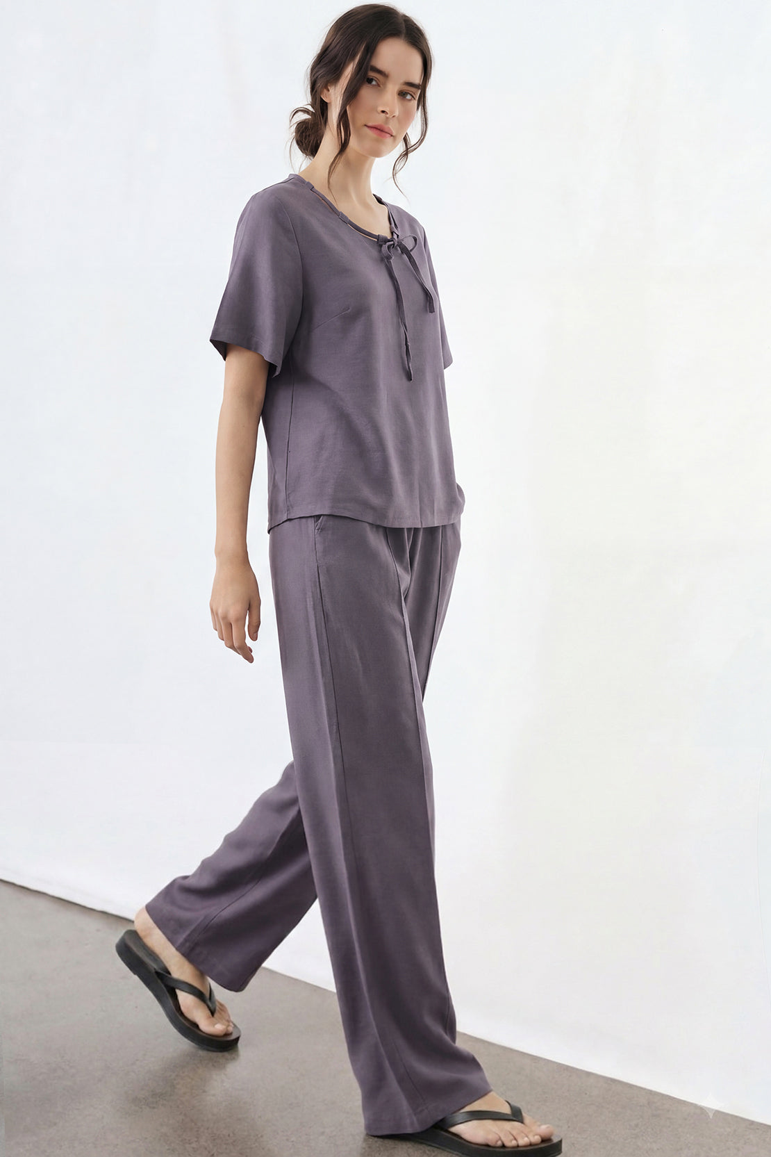 KOKO Nova Tie-Neck Top & Relaxed Trousers – Grey