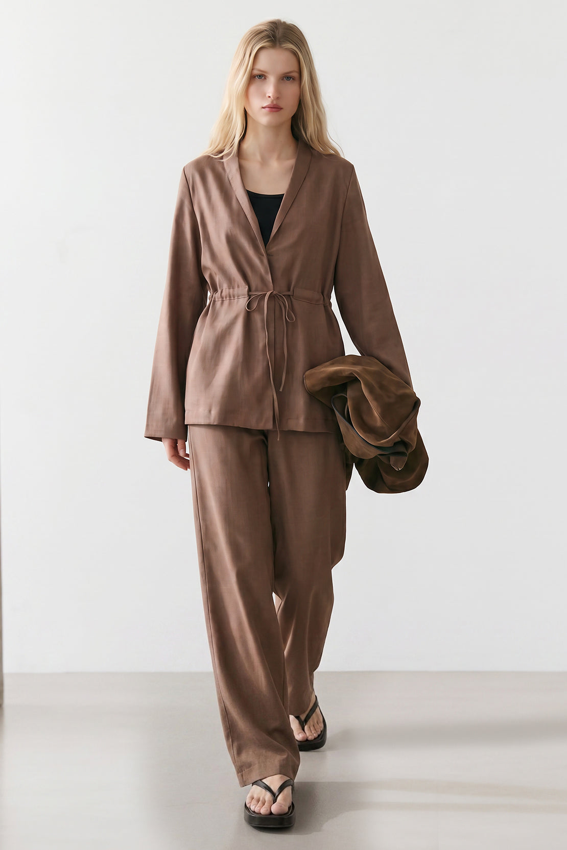 KOKO Aero Linen Tie-Front Top Or Relaxed Pants Set – Coffee
