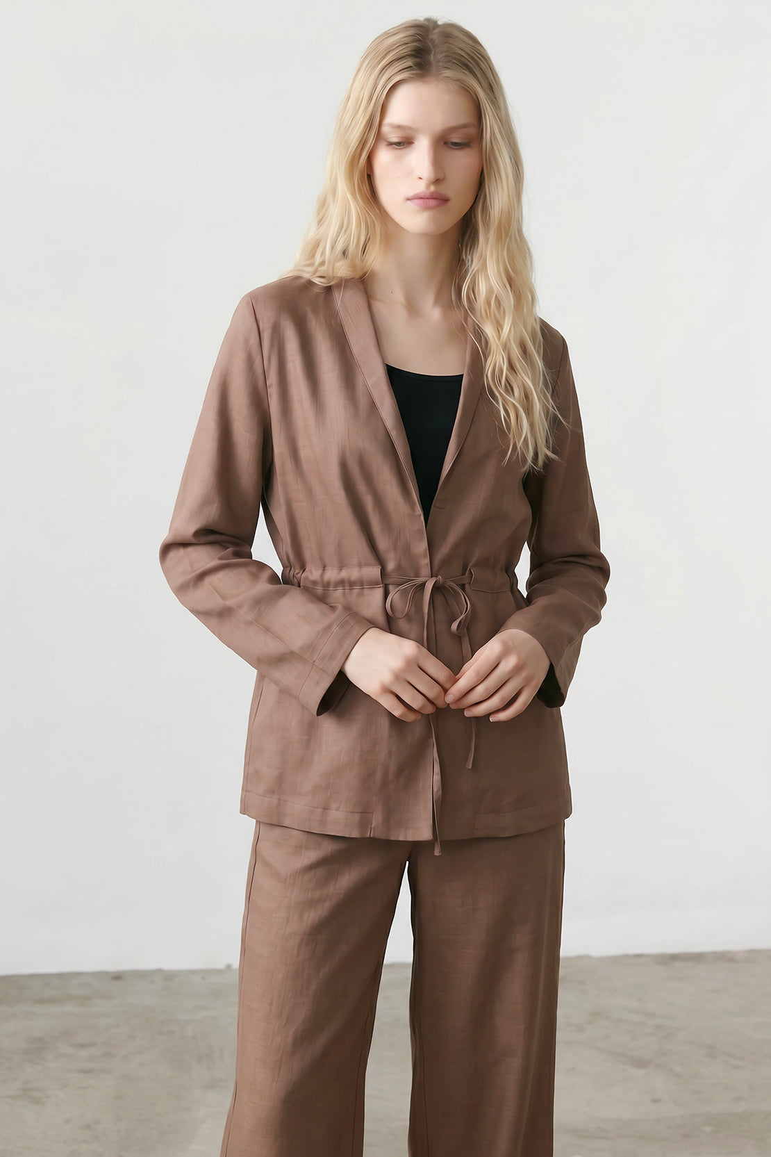 KOKO Aero Linen Tie-Front Top Or Relaxed Pants Set – Coffee