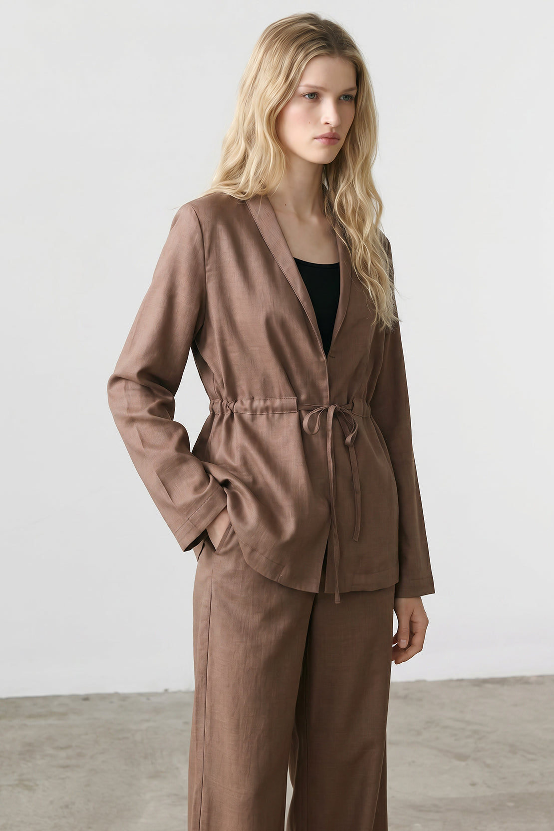 KOKO Aero Linen Tie-Front Top Or Relaxed Pants Set – Coffee