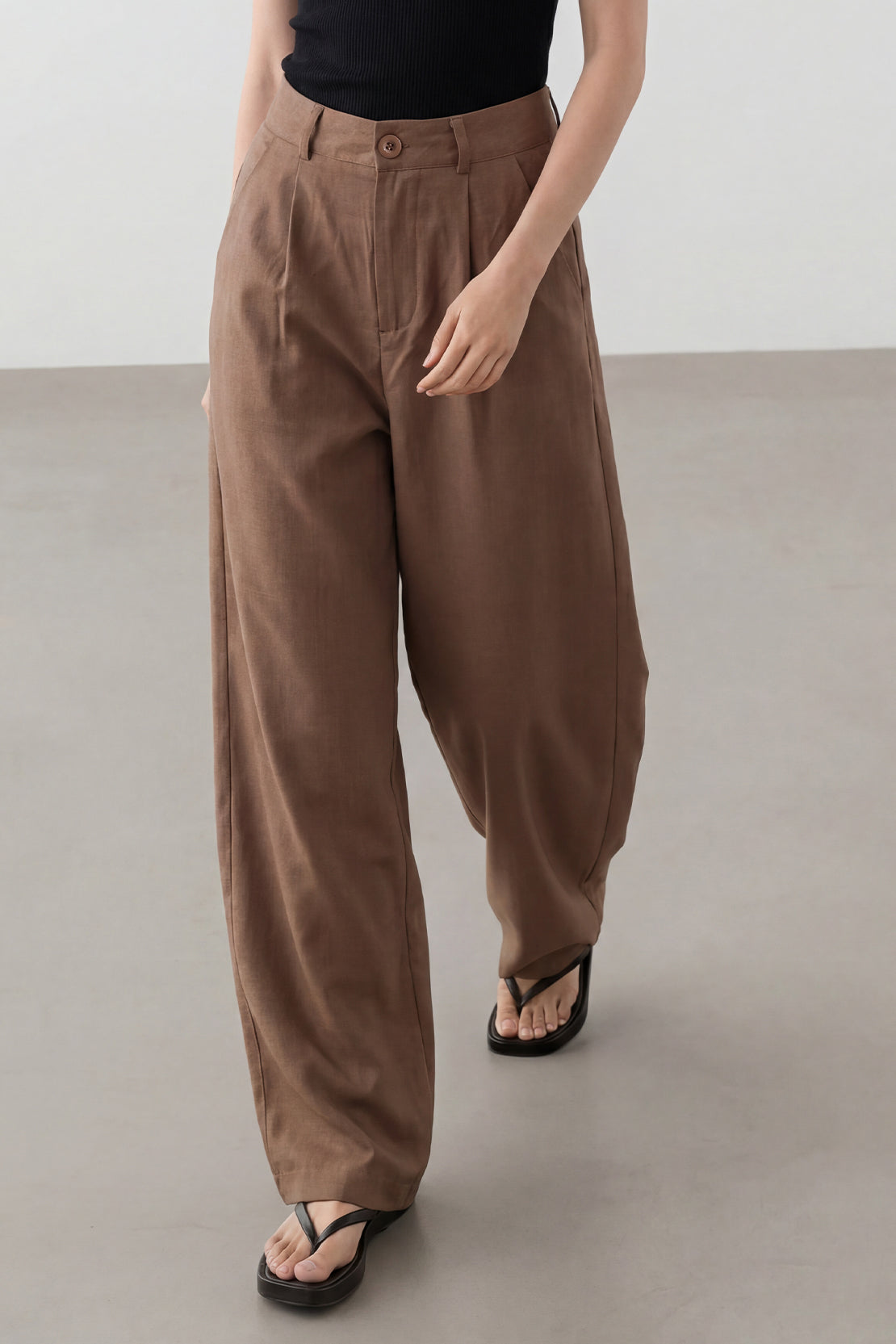 KOKO Aero Linen Tie-Front Top Or Relaxed Pants Set – Coffee