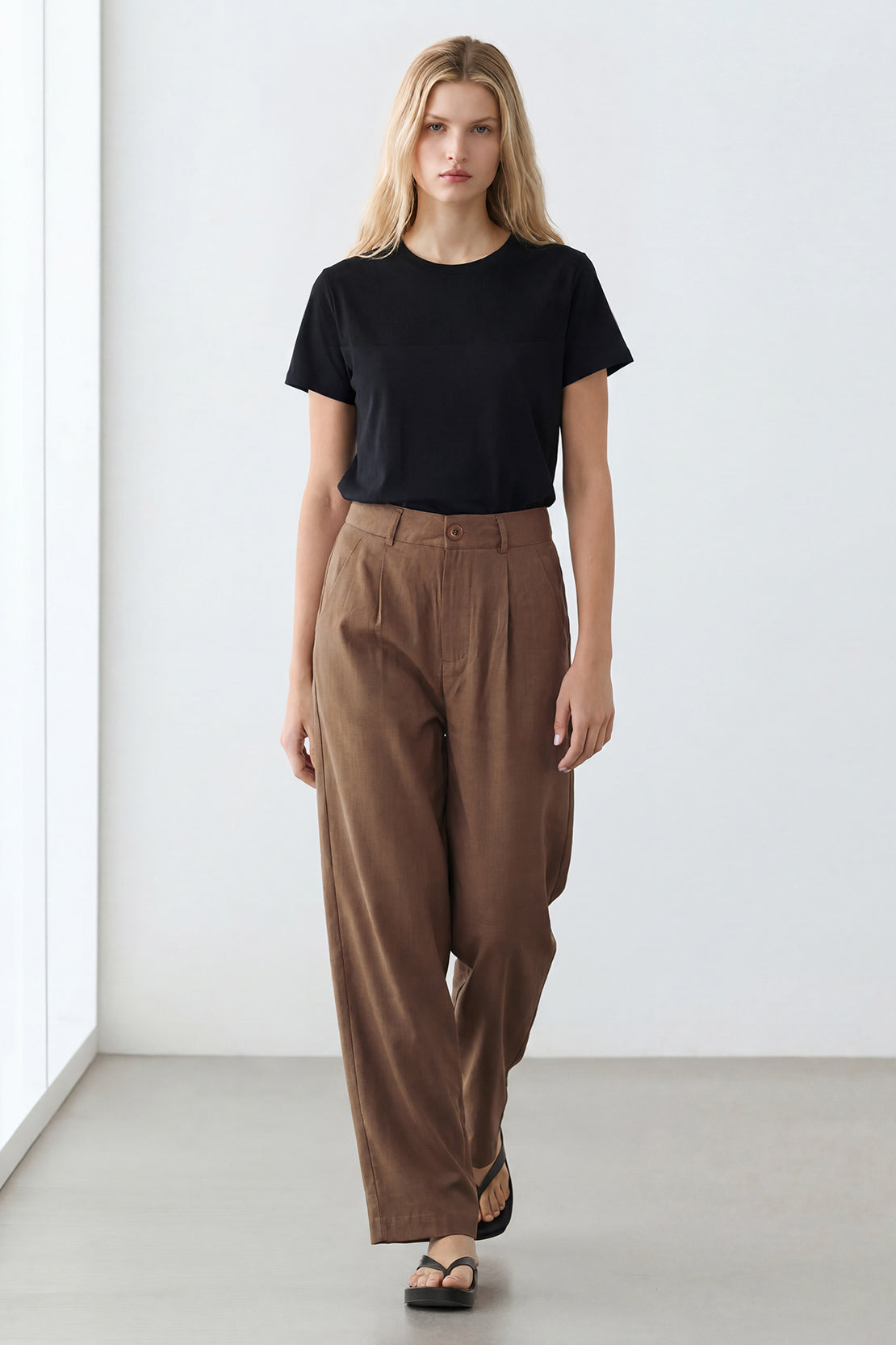 KOKO Aero Linen Tie-Front Top Or Relaxed Pants Set – Coffee
