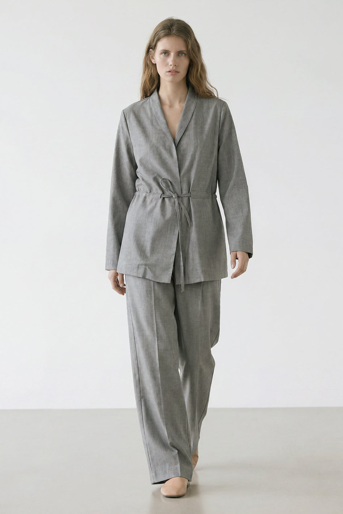 KOKO Aero Linen Tie-Front Top – Grey