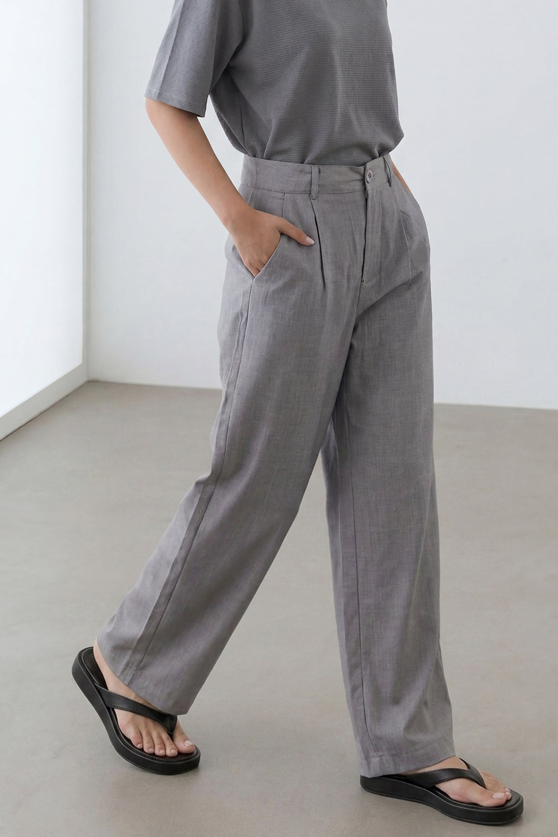 KOKO Aero Linen Tie-Front Top Or Relaxed Pants Set – Grey