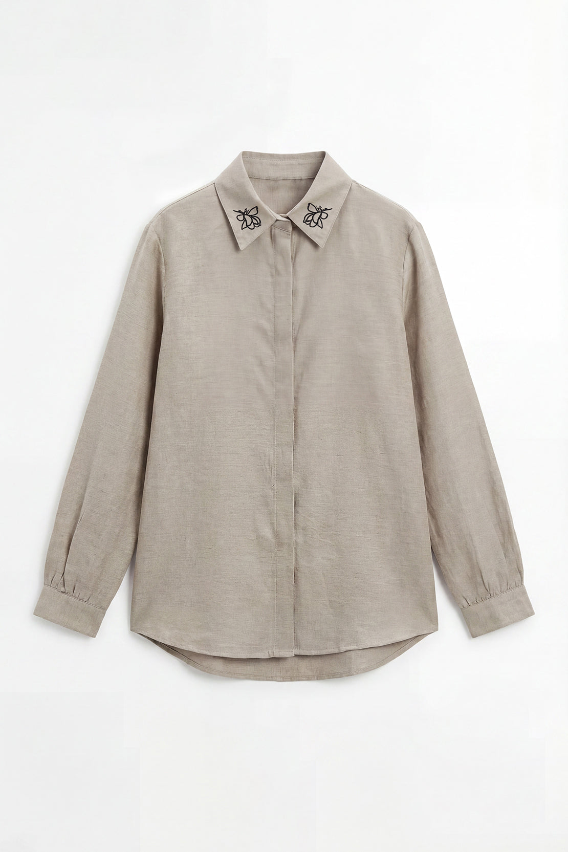 KOKO Light Linen Embroidered Collar Shirt – Olive