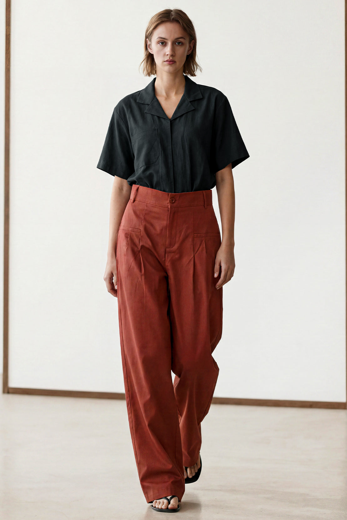 KOKO Smooth Weave Wide-Leg Trouser – Rust Brown