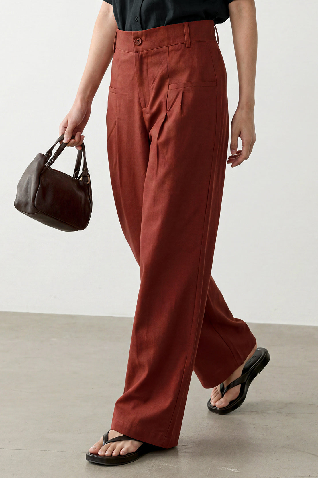 KOKO Smooth Weave Wide-Leg Trouser – Rust Brown